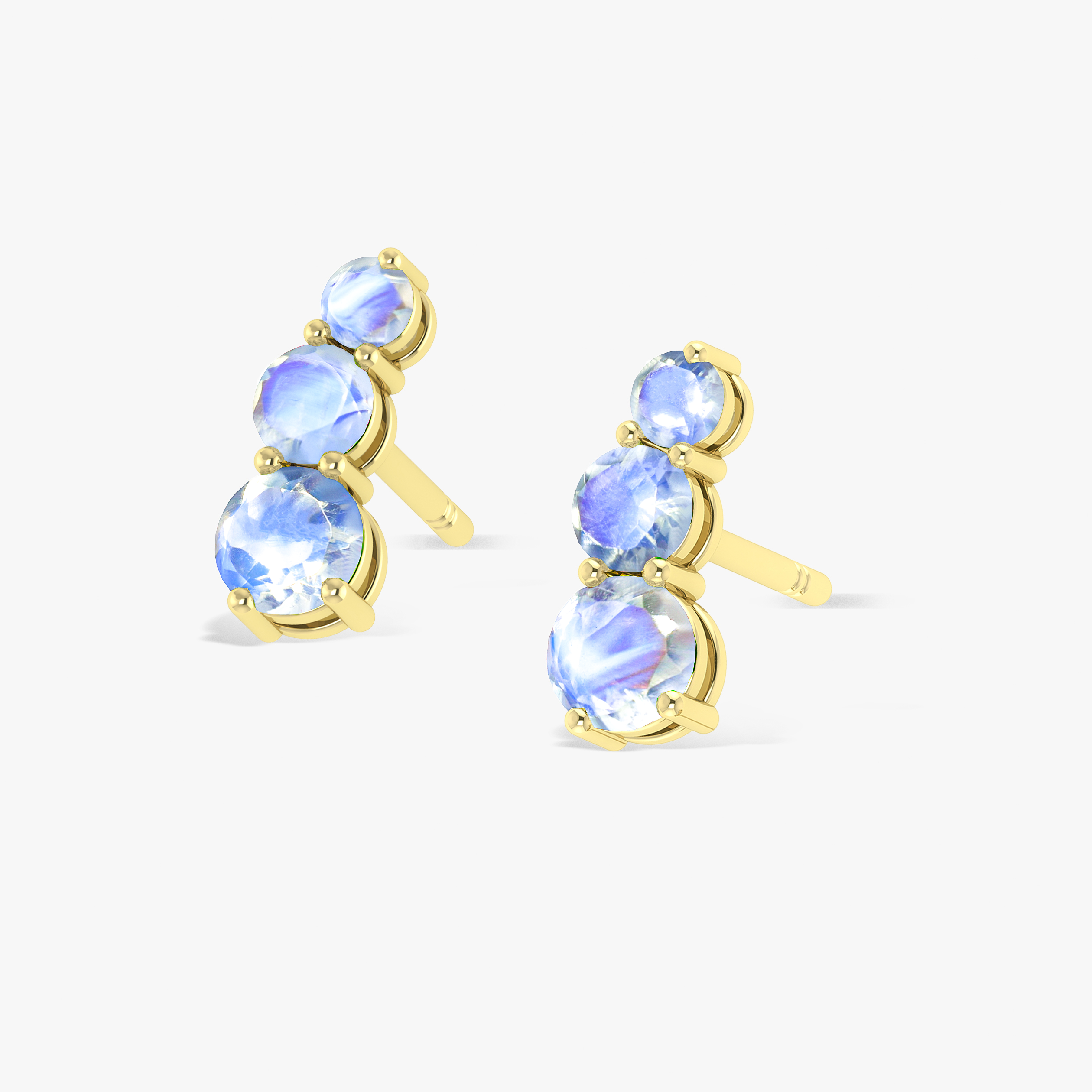 Three Stone Rainbow Moonstone Stud Earrings for Women | Natural Gemstone Jewelry | Perfect for Weddings, Parties & Everyday Wear