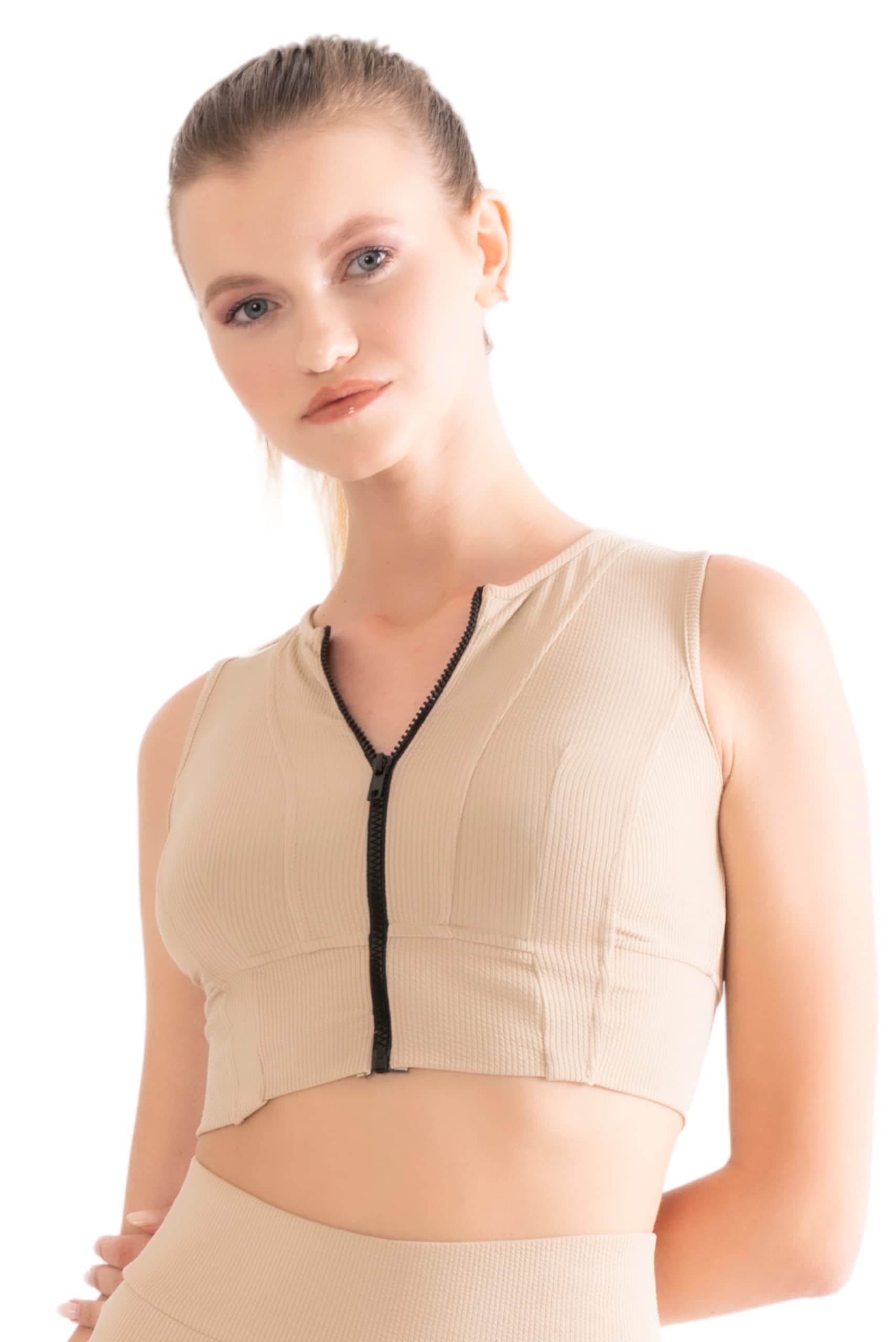 Women's Comfort Longline Yoga Bras with Front Zip - Workout Tank Tops & Halter Neck Cropped Sports Bra for Yoga, Gym, Running & Lounge Wear