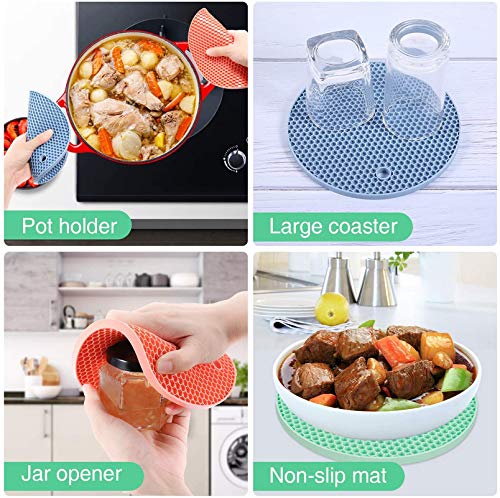 Heat Resistant Silicone Pot Holders - 4pc Non-Slip Trivet Mats for Hot Dishes & Jar Opening - Kitchen & BBQ Use