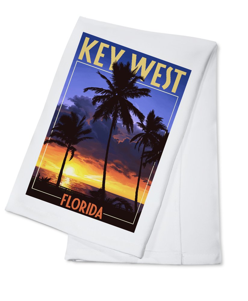 Key West Florida Palms and Sunset 100% Cotton Tea Towel - Decorative Hand Towel for Kitchen, Bathroom & Home Decor - Perfect for Gifts, Beach House, and Coastal Themed Decor