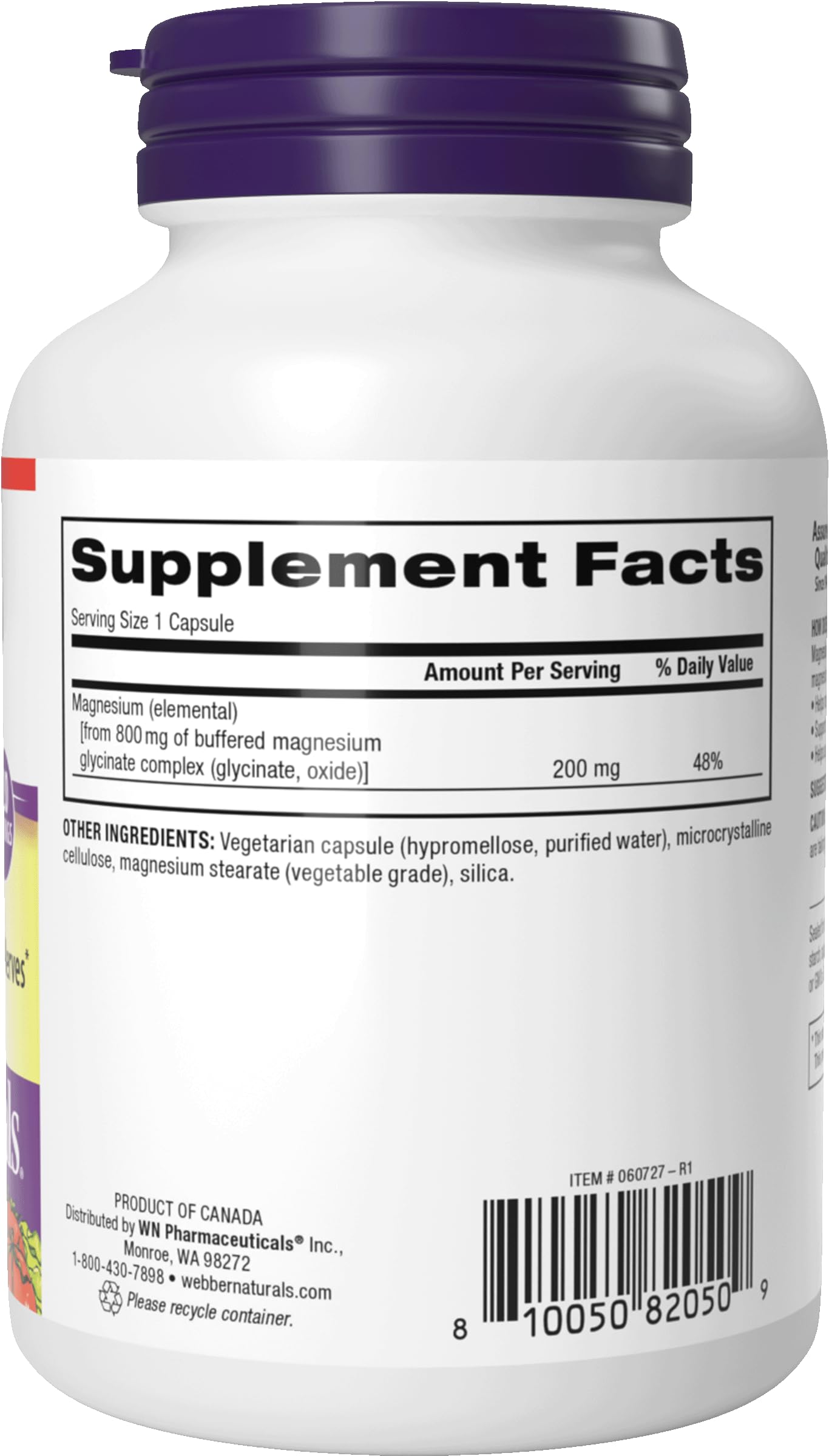 Webber Naturals Magnesium Bis-Glycinate 200mg - 120 Vegetarian Capsules | Highly Absorbable & Stomach-Friendly | Supports Bone, Teeth & Muscle Health | Gluten-Free, Dairy-Free & Vegan Formula | Ideal for Active Lifestyles & Daily Wellness