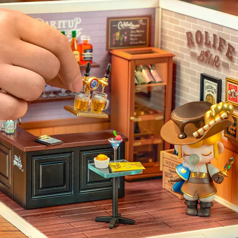 Rolife Leisurely Cheers Bar DIY Plastic Miniature House Kit - Mini Pub Model for Adults & Teens, Perfect for Home Decor, Gift Giving & Relaxing Hobby Projects