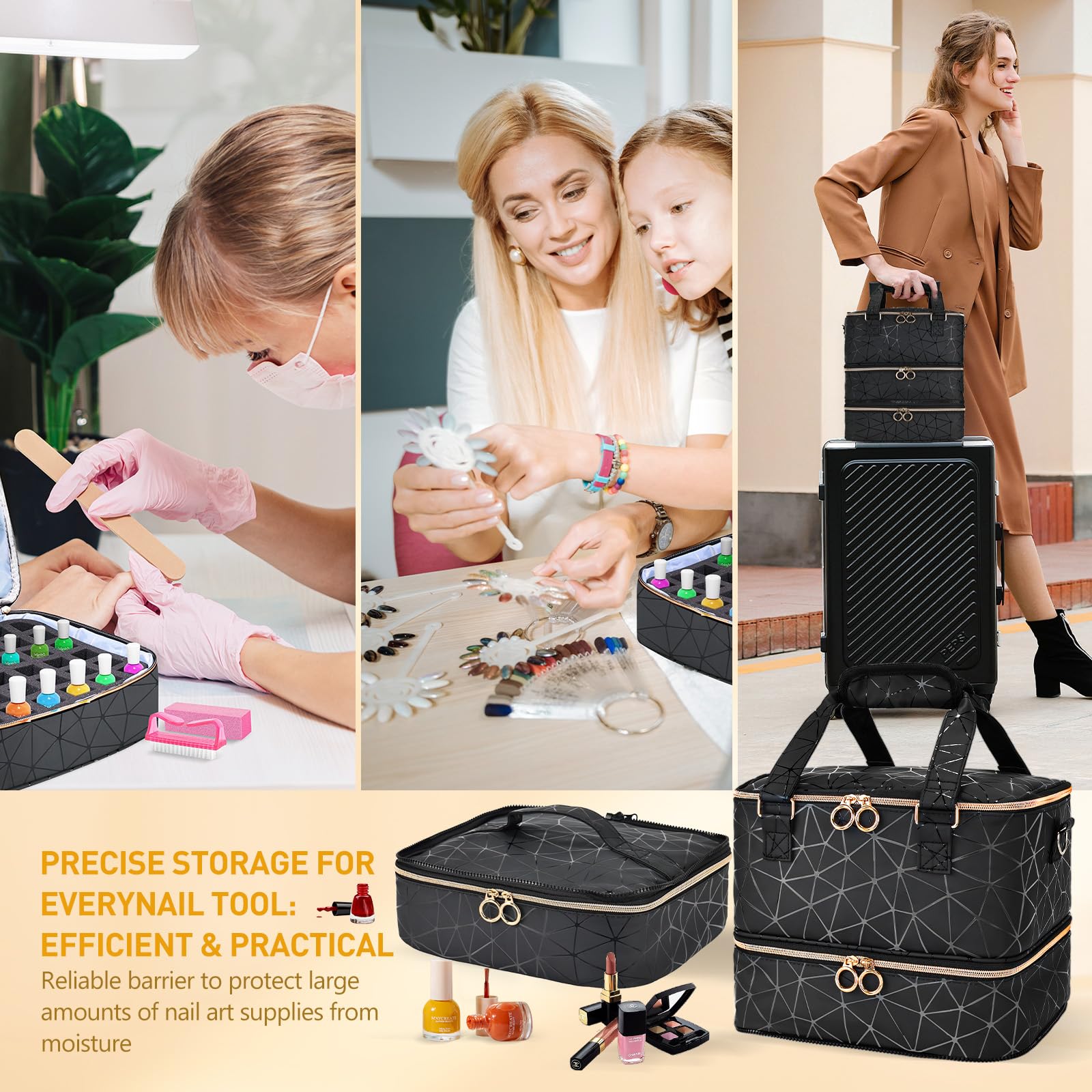 Large Nail Polish Organizer Bag - Holds 84 Bottles & Nail Lamp, PU Leather Travel Case for Nail Art Tools | Portable Storage for Salon Professionals & DIY Manicures at Home