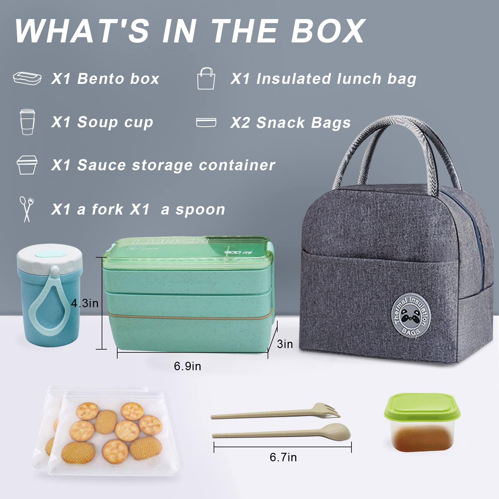 Japanese Bento Box Kit - 3-in-1 Leakproof Lunch Container with Compartments for Kids & Adults | Perfect for School, Office & Picnic Lunch Storage