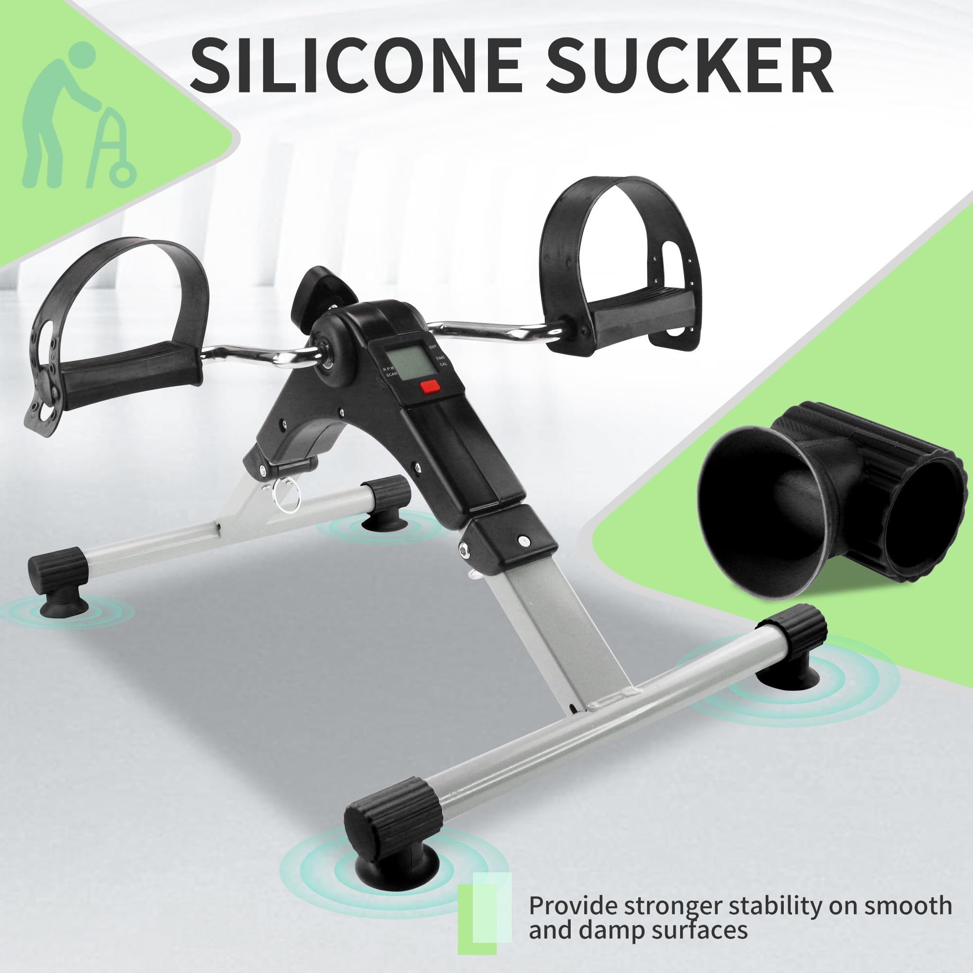Under Desk Bike Pedal Exerciser - Adjustable Resistance Mini Exercise Bike for Arms & Legs with LCD Display, Interchangeable Suction Cups - Foldable & Anti-Slip Desk Cycling Equipment for Office & Home Use - Stay Active While Working or Watching TV