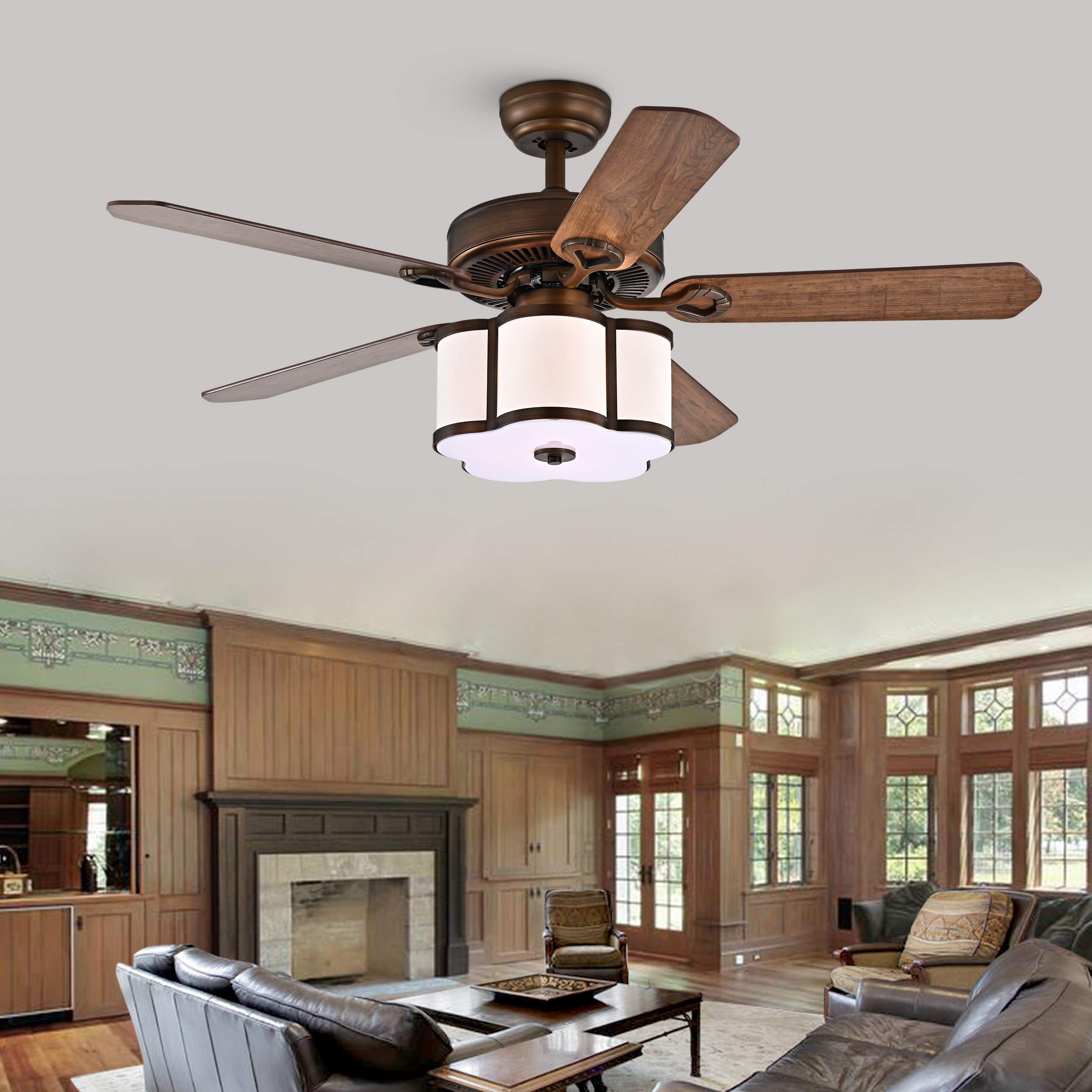 Tiffany Geloy 48 Inch 5 Blade Ceiling Fan with Satin Bronze Finish - Modern Low Profile Design for Bedroom, Living Room & Office (Indoor Use)