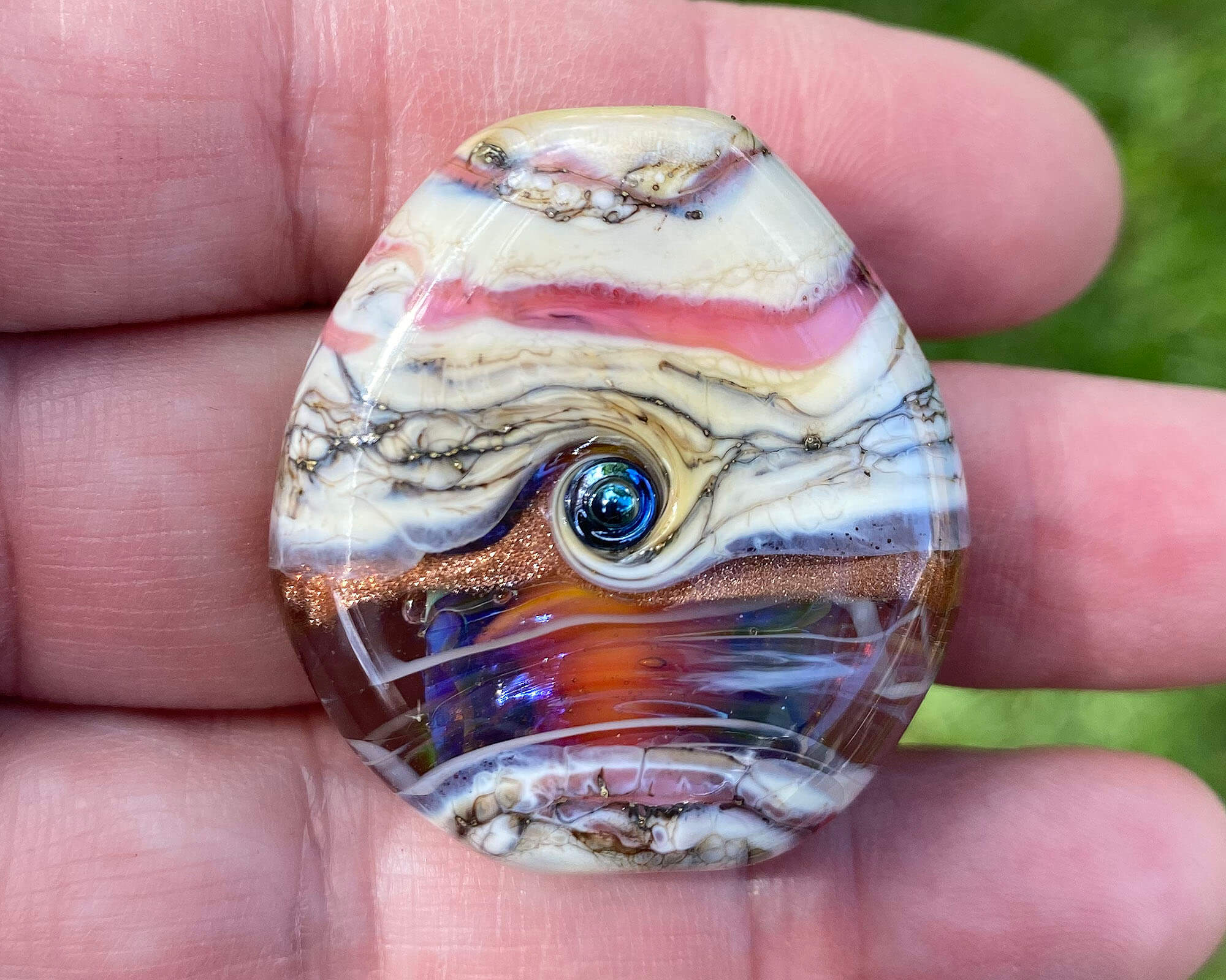 Rainbow Pink Organic Lampwork Focal Bead SRA - Handmade Glass Beads for Jewelry Making, DIY Craft Projects, Bracelets & Necklaces - Perfect for Beaders and Artisans