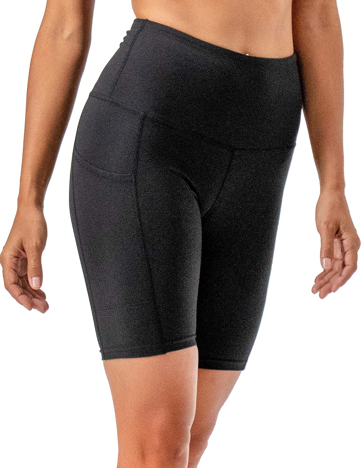 DEVOPS Women's High Waist Yoga Shorts 2-Pack - Workout Running Exercise Shorts with Side Pockets for Gym, Lounge & Outdoor Activities