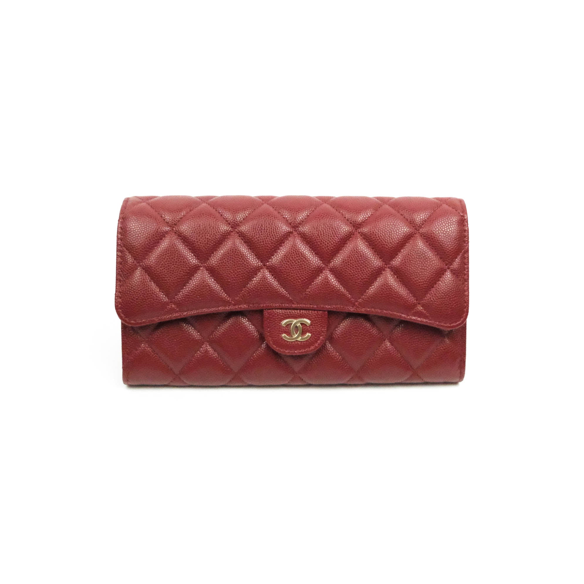 Chanel Caviar Quilted Long Flap Wallet in Burgundy with Gold Hardware - Luxury Leather Wallet for Women, Perfect for Everyday Use and Special Occasions