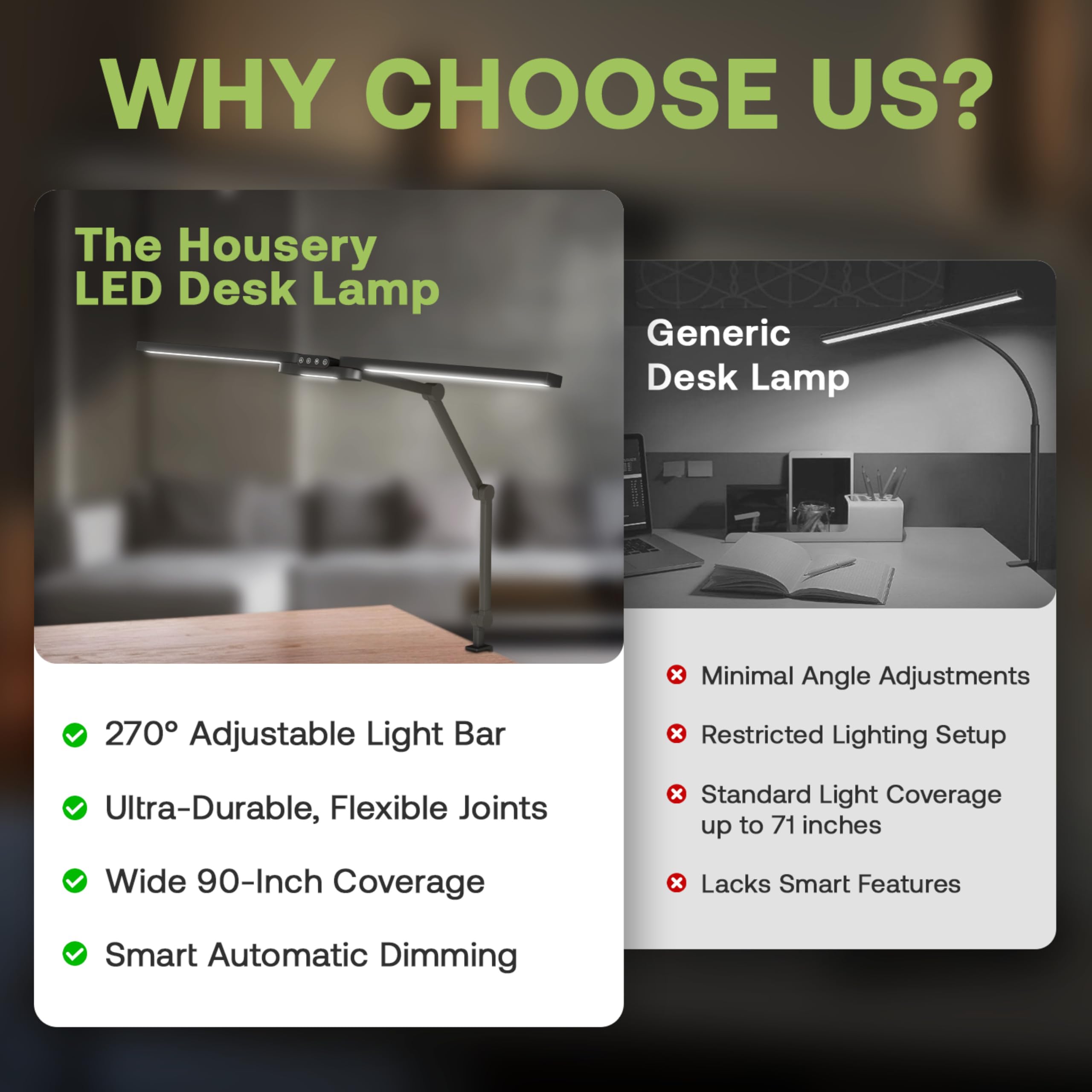 Modern LED Desk Lamp with Clamp - Adjustable Architect-Style Arms & Wide Monitor Light Bar for Dual Screens | Touch Control & Auto-Dimming | Perfect for Home Office, Gaming & Study | Includes Blue Light Blocking Glasses Gift