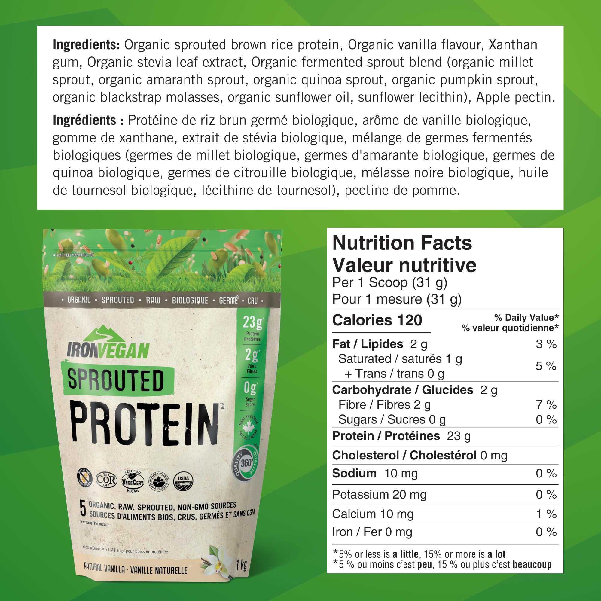 Organic Sprouted Vanilla Protein Powder - 1000g | Plant-Based Vegan Protein for Smoothies, Baking & Post-Workout Recovery
