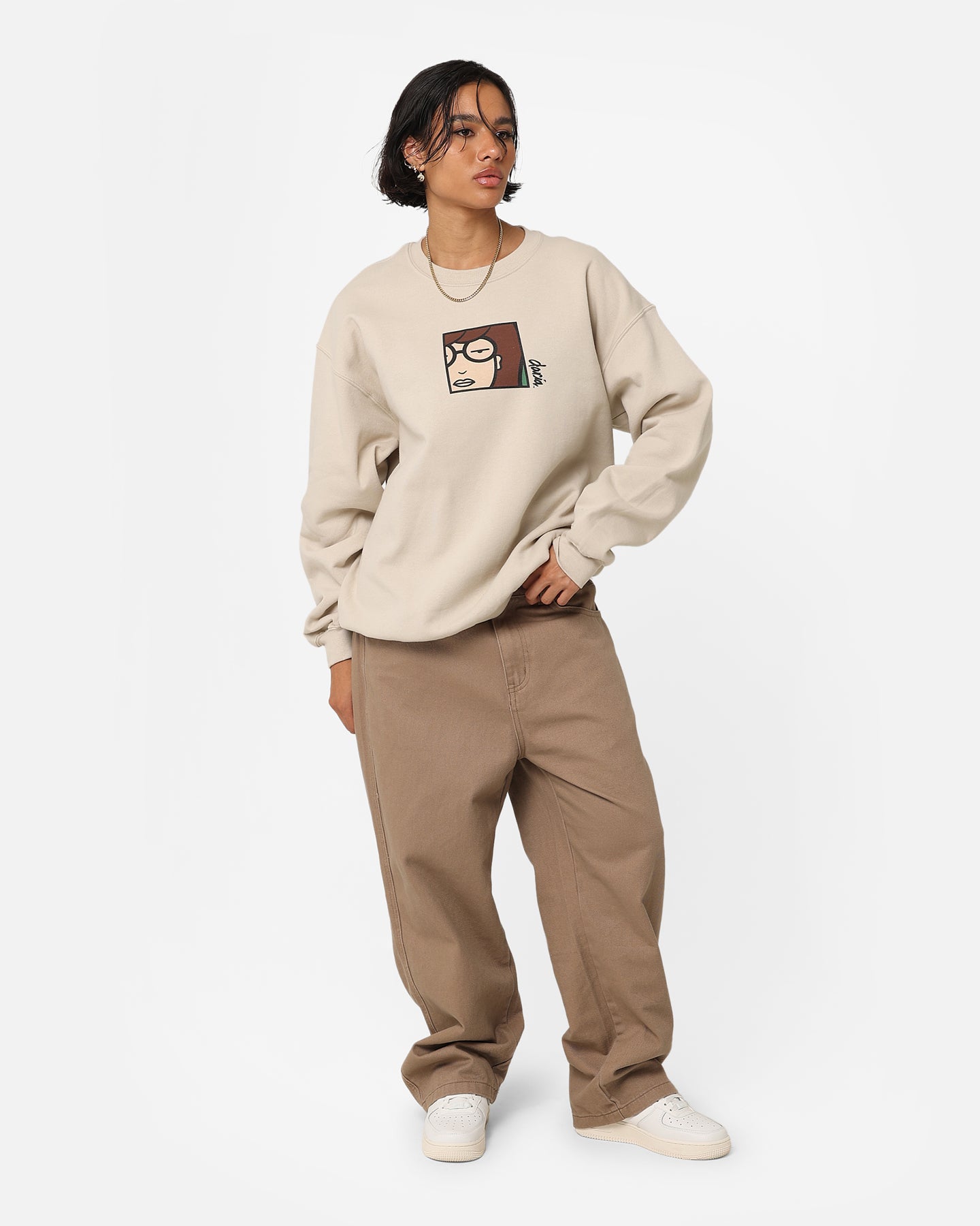 American Thrift X Daria Daria Vintage Poster Crewneck Sweatshirt - Stone Wash Cotton Unisex Pullover for Casual Wear & Street Style Fashion