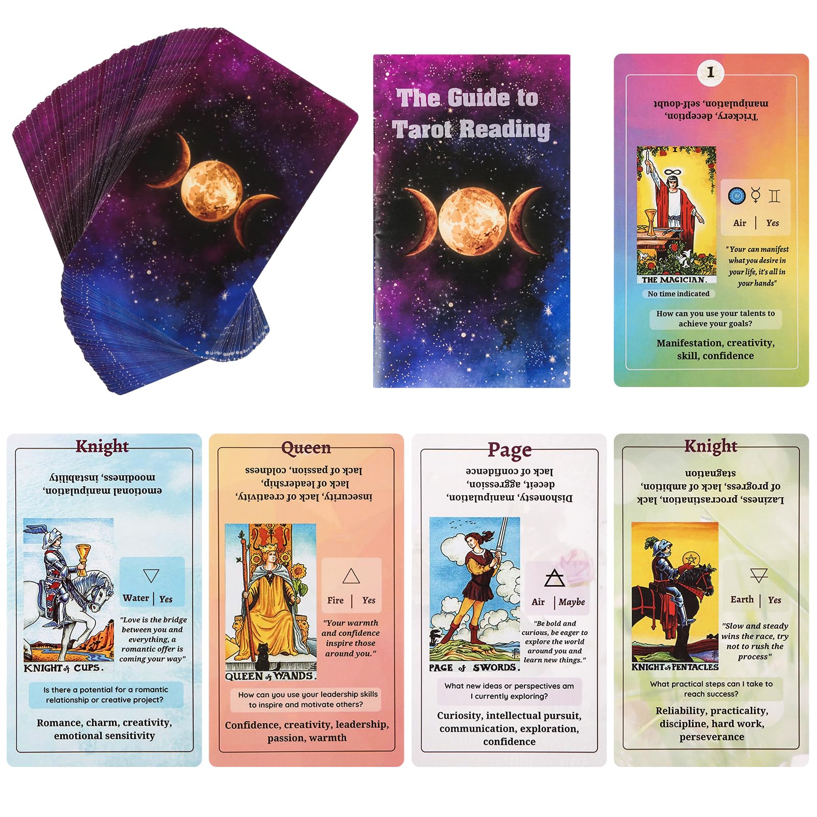 Beginner Tarot Cards Deck with Guide Book - Classic Tarot Cards with Meanings Printed - Perfect for Tarot Learning, Divination Practice & Spiritual Growth