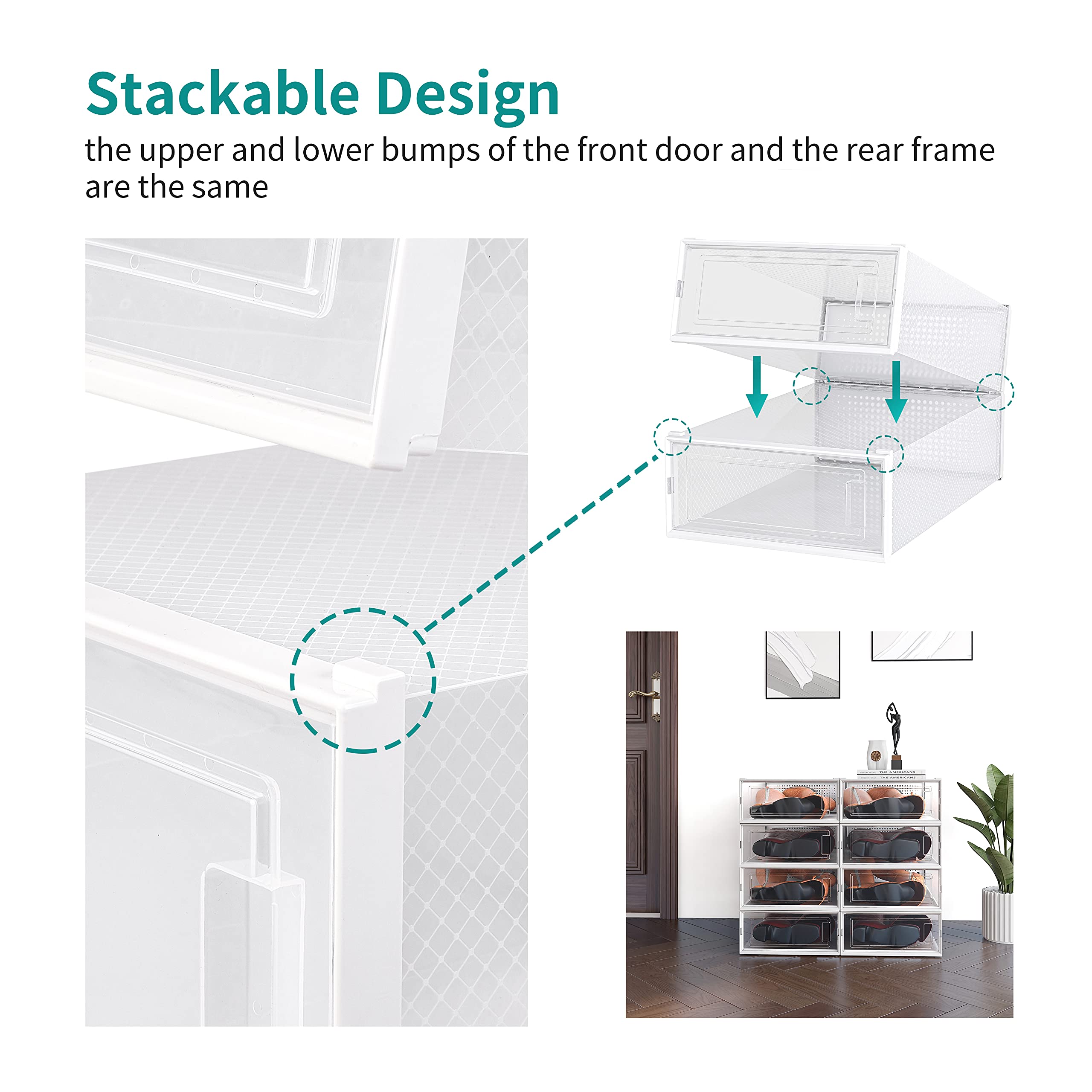 PARANTA 8-Piece Clear Plastic Shoe Storage Box Organizer - Stackable Boot Shoe Box with Transparent Door for Women's Shoes (20.5