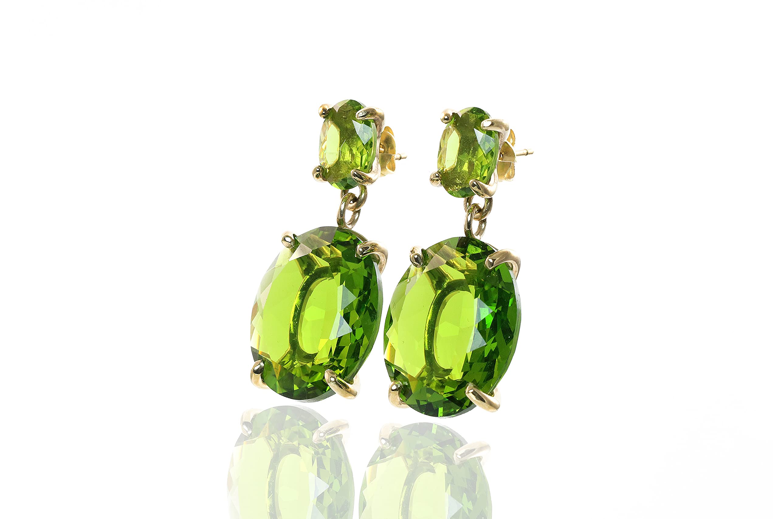 Peridot Earrings for Women - Oval Double Stone Dangle Earrings, August Birthstone Jewelry - 925 Sterling Silver or Gold Plated Options - Perfect for Birthday Gifts, Anniversary & Everyday Wear