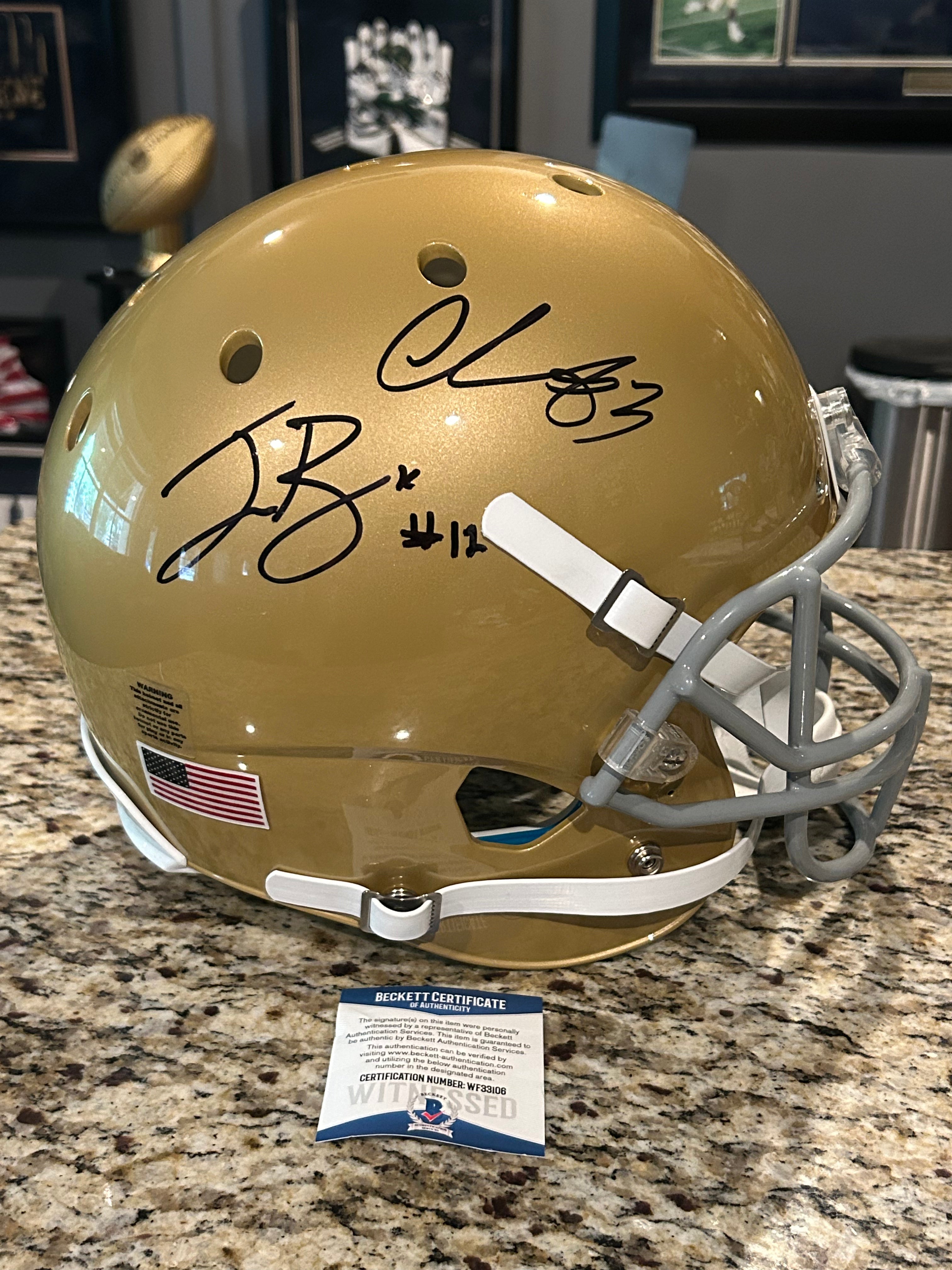Notre Dame Fighting Irish Ian Book & Chase Claypool Autographed Schutt Authentic Full-Size Replica Football Helmet with Beckett COA - Perfect for Collectors, Fans, and Sports Memorabilia Displays