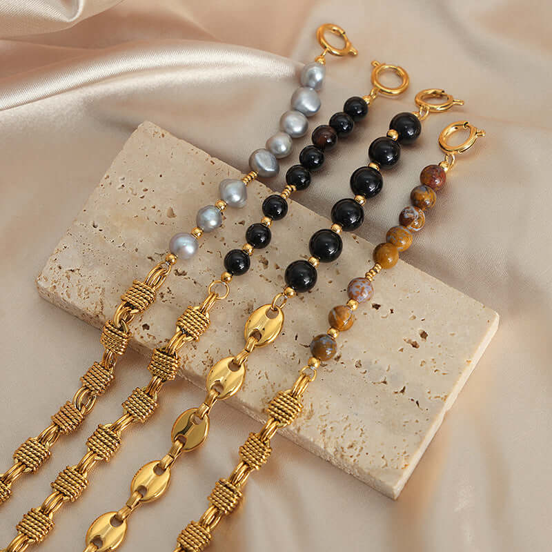 Natural Freshwater Pearl & Agate Pig Nose Bracelet for Women - Elegant Adjustable Beaded Wrist Jewelry E379 | Perfect for Daily Wear, Office, Parties & Special Occasions