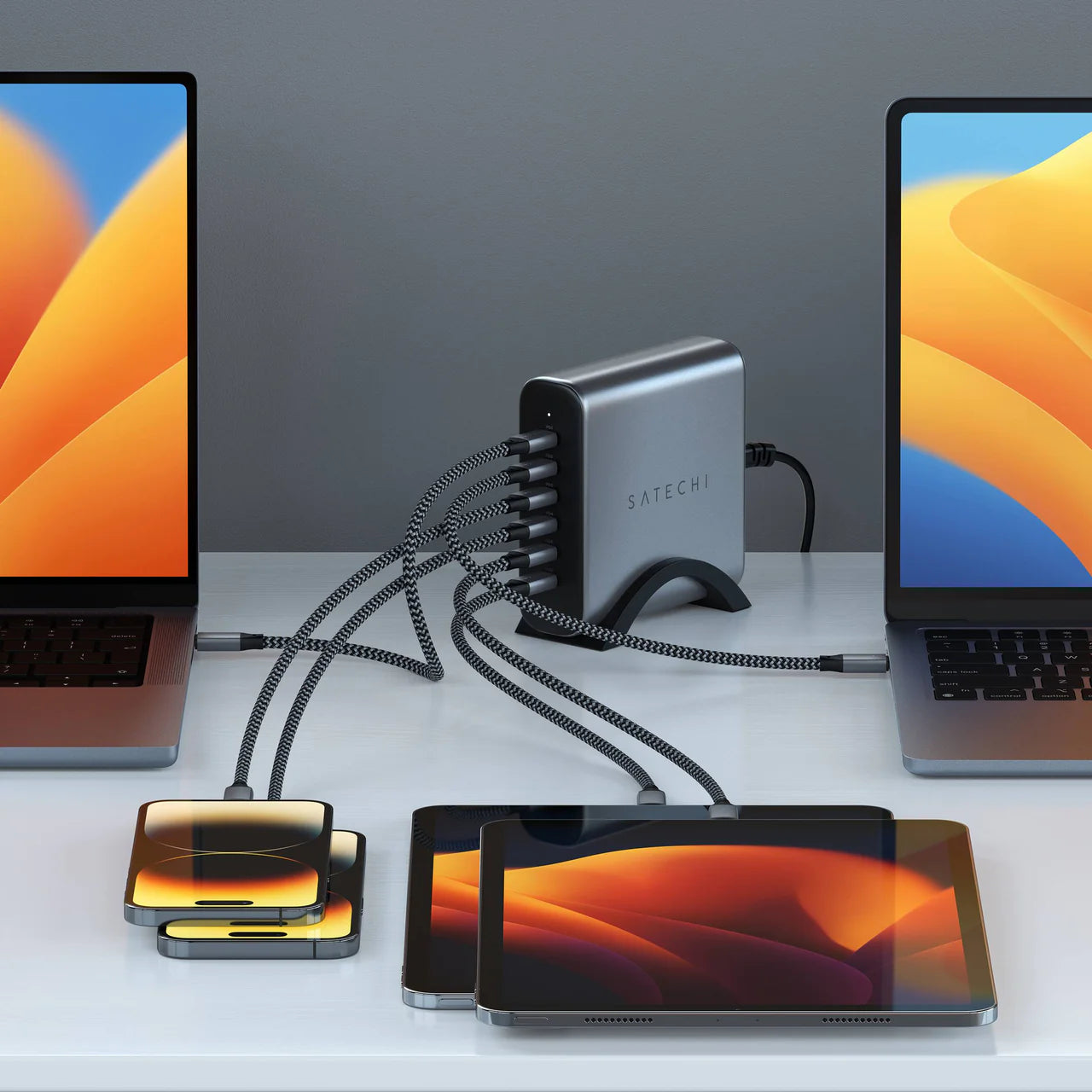 Satechi 200W USB C GaN Charger with 6 Ports - Fast Charging for MacBook, iPhone, iPad, Laptop & More - Perfect for Home, Office & Travel