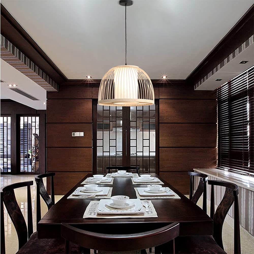 Japanese Style Natural Bamboo Pendant Lamp - Handwoven Rattan Ceiling Light Fixture for Farmhouse, Boho & Asian Decor | Perfect for Living Room, Bedroom, Dining Room & Patio Lighting