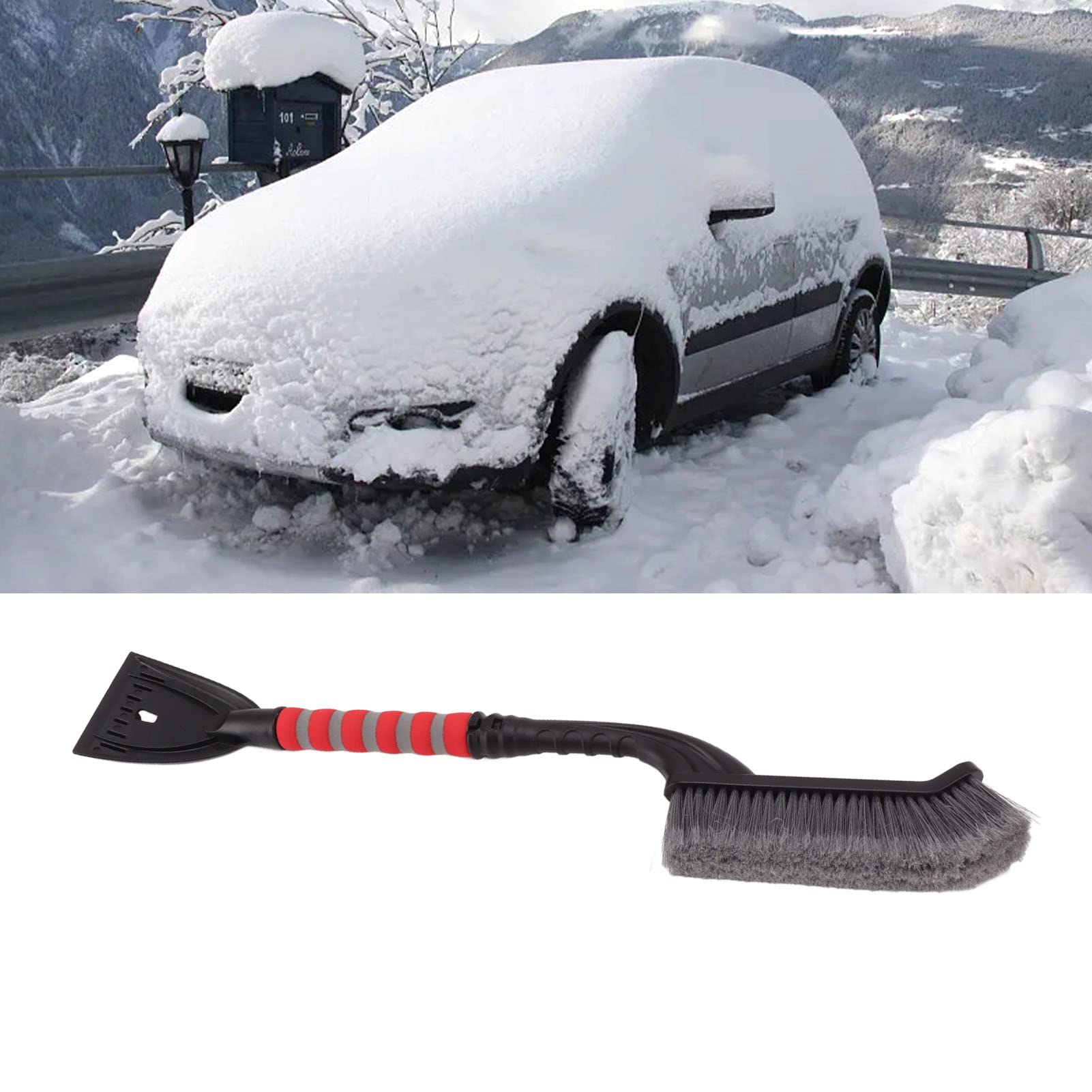 Snow Brush & Ice Scraper for Cars - Cold Resistant (Gray/Red) for Winter Driving