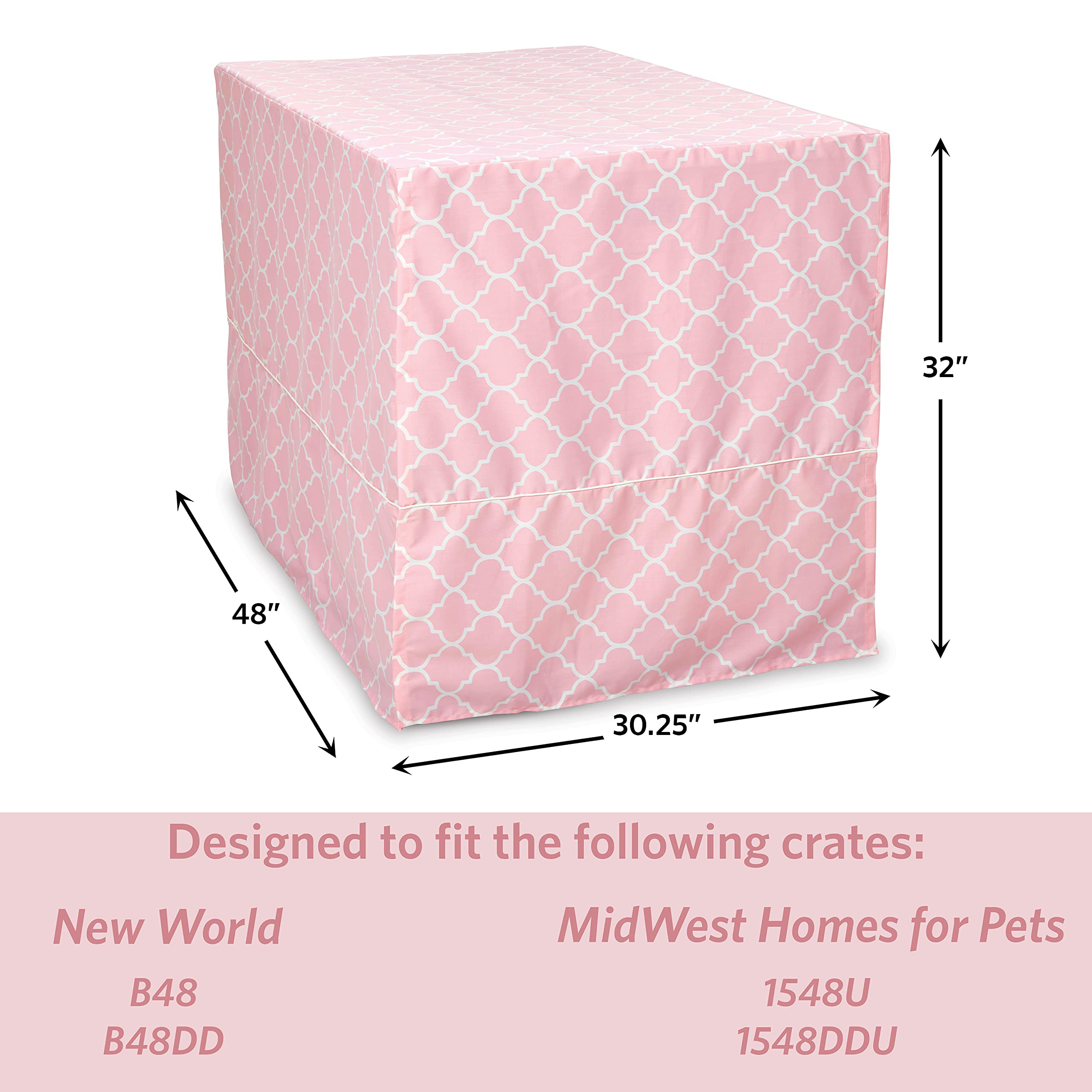 Premium Dog Crate Cover with Teflon Fabric Protector - Fits Midwest 48-Inch Dog Crates, Stylish Pink Designer Pattern - Perfect for Home, Travel & Kennel Use