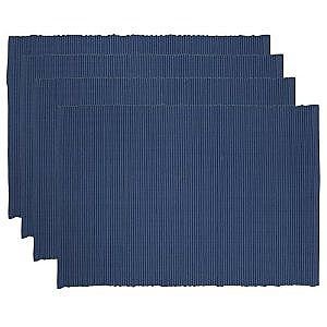 Now Design Ribbed Placemats Set of 4 - Premium Indigo Blue Textured Table Mats for Dining - Perfect for Dinner Parties, Holiday Decor & Everyday Use