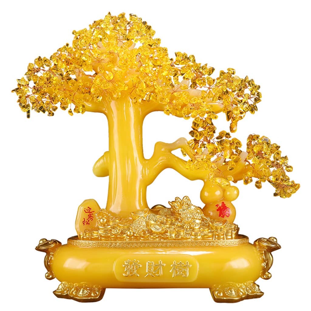 Citrine Fortune Tree Feng Shui Decor - 42x18x45cm Gold Lucky Charm for Home, Office & Hotel Reception | Perfect for Wealth Attraction, Store Opening Gifts & Positive Energy Enhancement