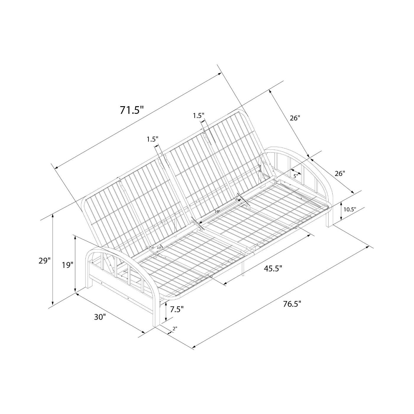 DHP Aiden Full Size Metal Futon Frame in Silver - Space Saving Convertible Sofa Bed for Small Apartments, Guest Rooms & Dorm Living