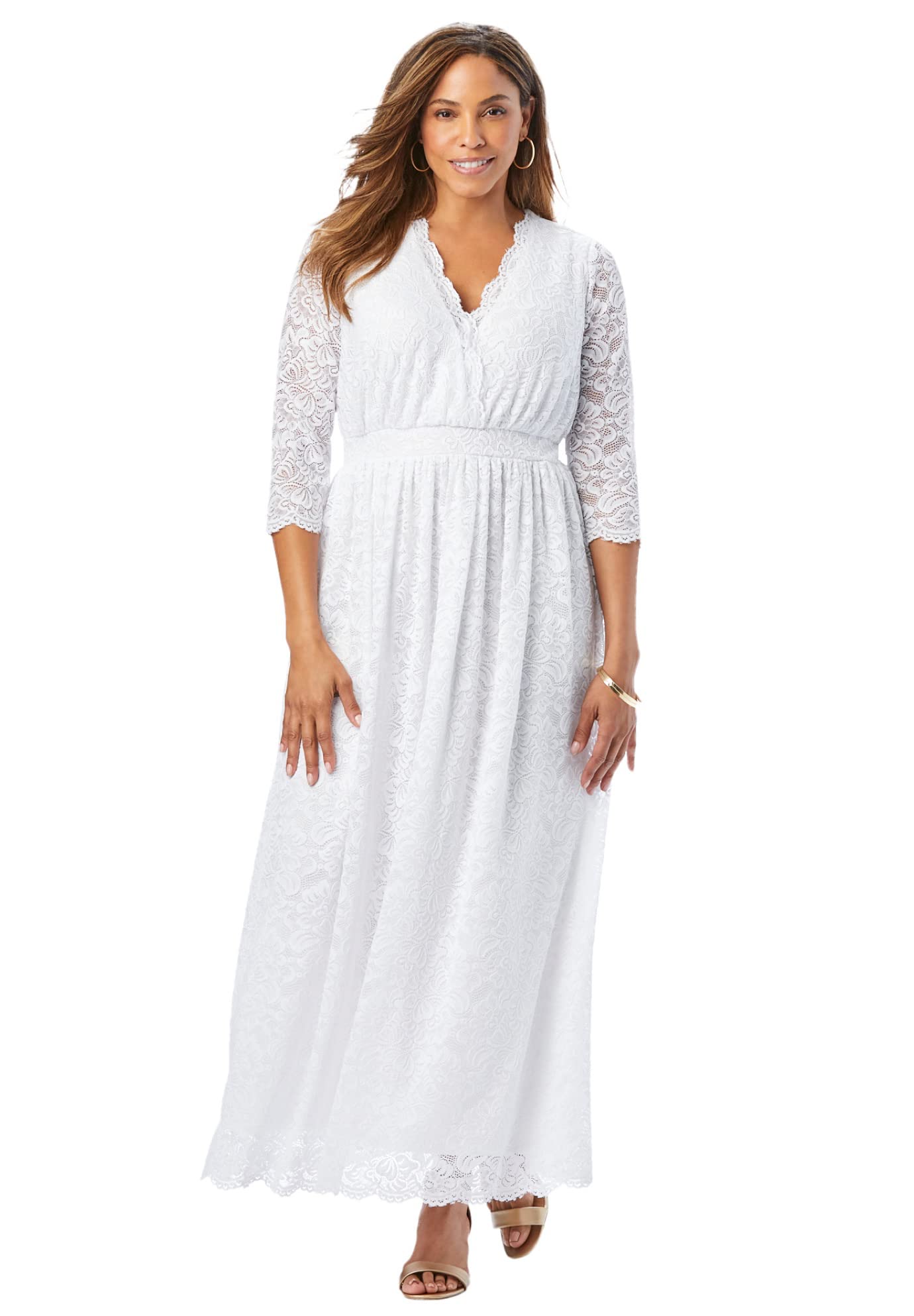 Jessica London Women's Plus Size Stretch Lace Maxi Dress - Elegant Flowy Long Dress for Weddings, Parties & Special Occasions