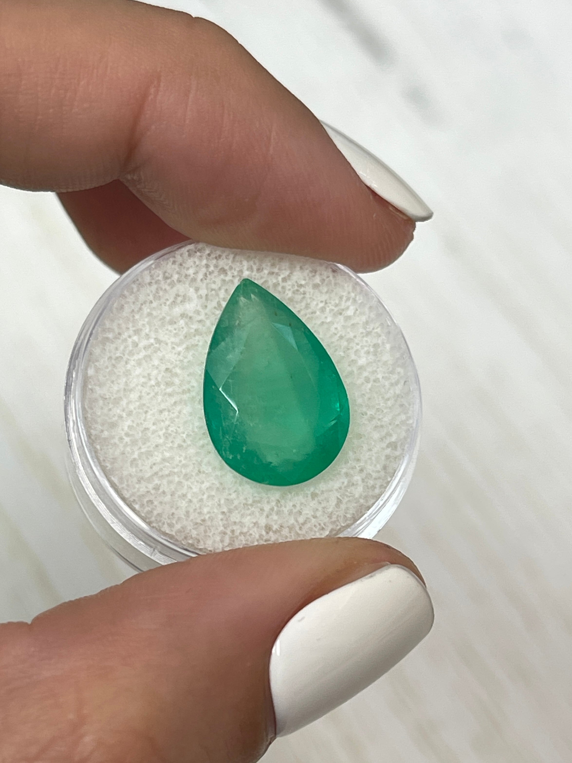7.36 Carat 17x12mm Bi-Color Green Natural Loose Colombian Emerald Pear Cut Gemstone for Jewelry Making & Engagement Rings
