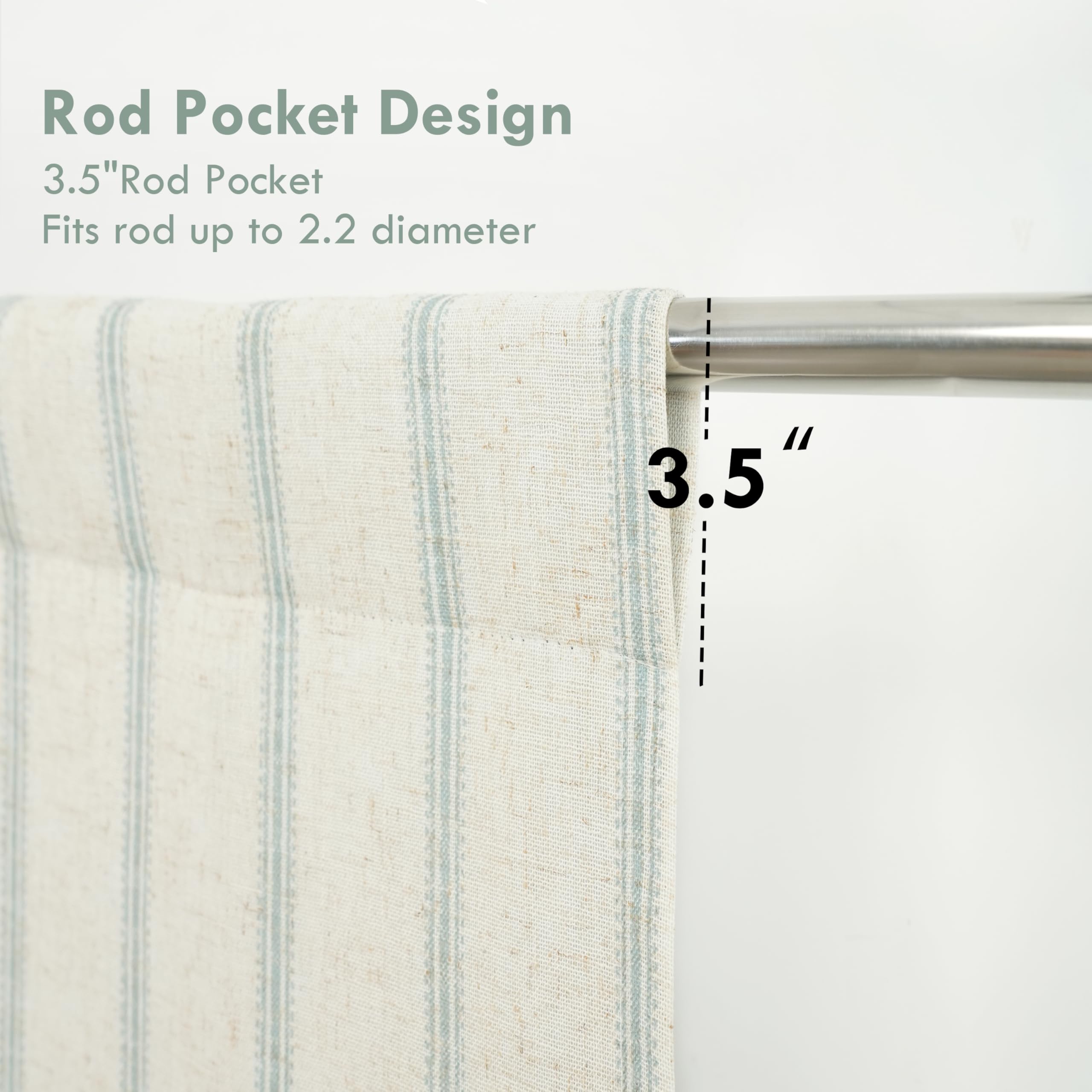 Thermal Insulated Blackout Curtains 45x63 Inch - Farmhouse Double Layer Linen Tie-Up Roman Shades with Adjustable Rod Pocket, Green Vertical Striped for Bathroom & Bedroom Windows - Energy Saving & Light Blocking Window Treatment for Home Decor