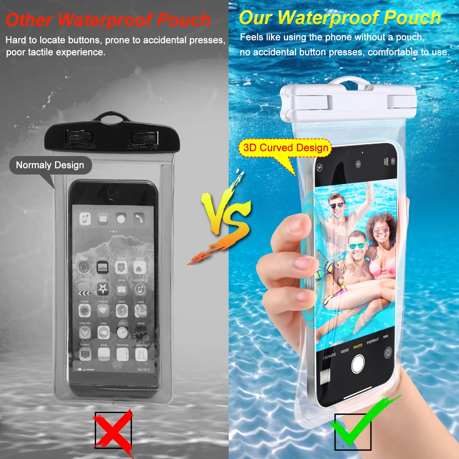 CITAMAMA Waterproof Phone Pouch for iPhone 15 Pro Max 14 13 & Galaxy S24 S23 Ultra - IPX8 Waterproof Smartphone Case [2 Pack] with 3D Seamless Frame (Fits Up to 6.9 Inch Phones) - Perfect for Swimming, Beach, Kayaking & Outdoor Activities