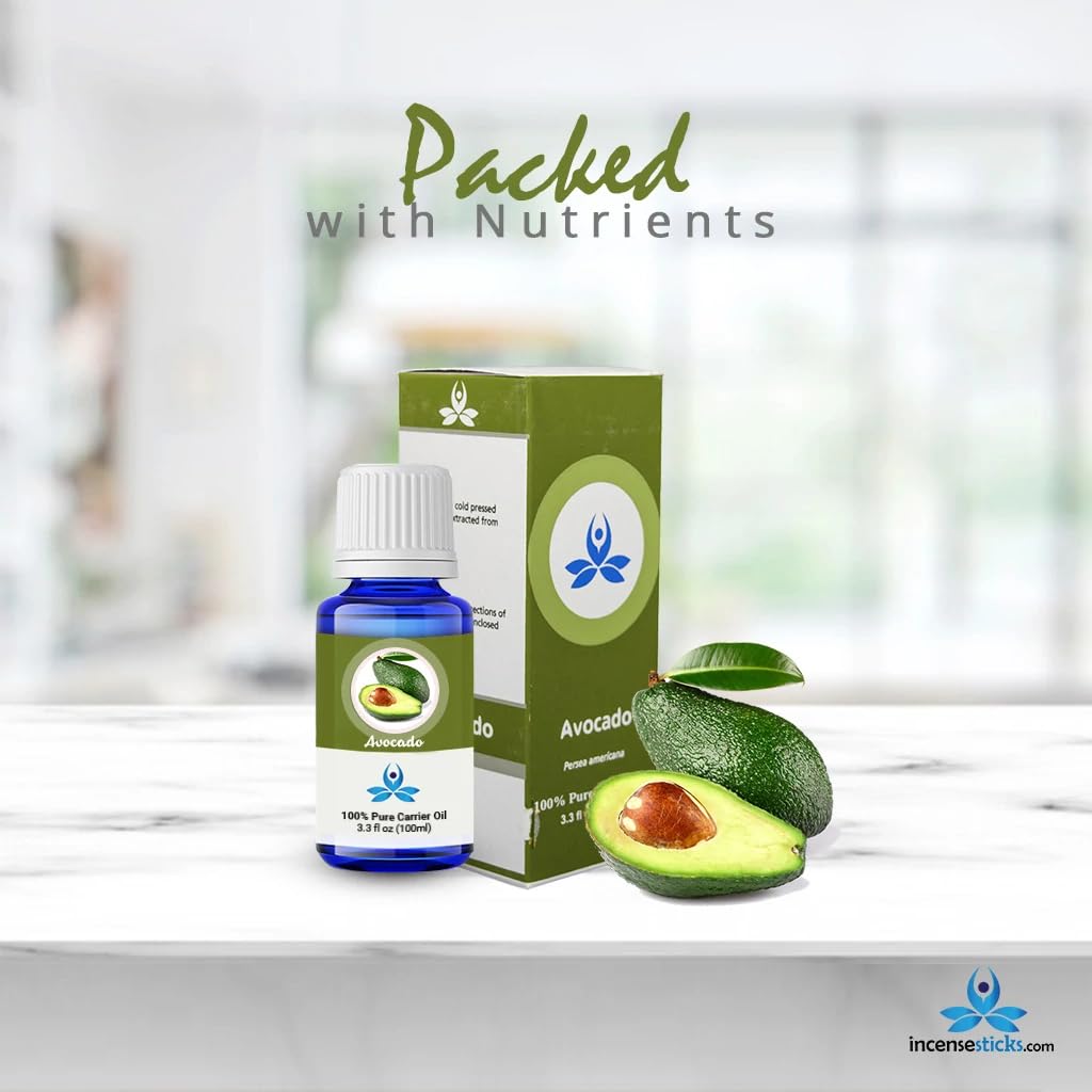 Pure Organic Avocado Carrier Oil for Skin & Hair Care - Cold Pressed, Unrefined, Natural Moisturizer for Massage, Aromatherapy & DIY Beauty Recipes