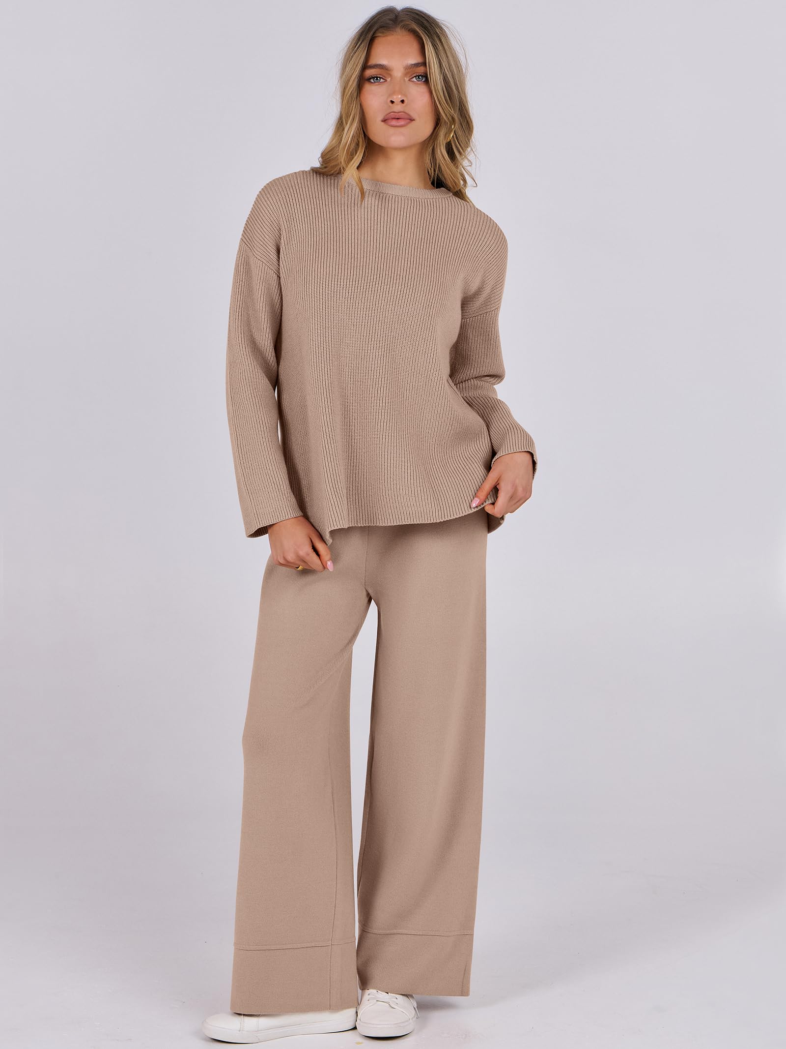 ANRABESS Women's Two Piece Outfits - Soft Sweater Lounge Set with Pullover Top & Wide Leg Pants, Casual Matching Set for Fall 2024 | Cozy Homewear, Loungewear & Street Style Outfit