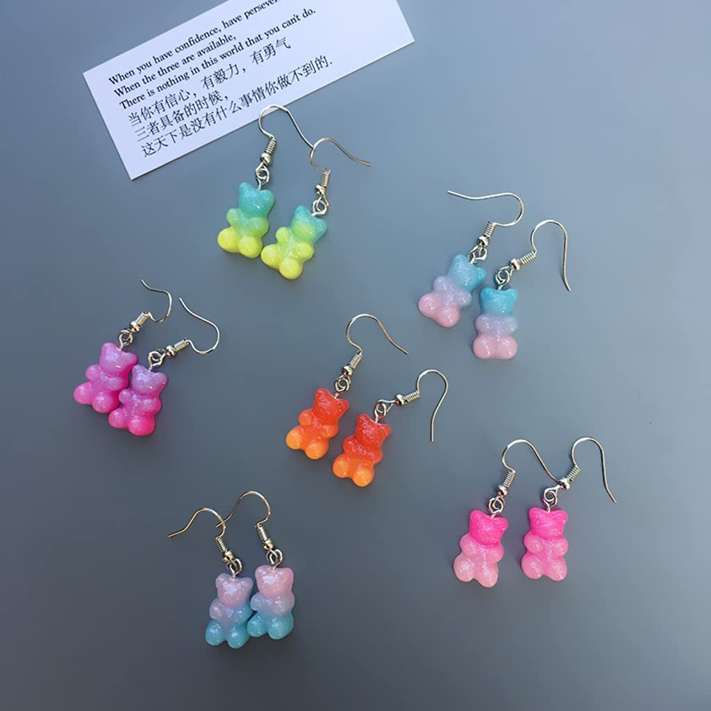 1 Pair Cute Candy Color Cartoon Gummy Bear Resin Dangle Drop Earrings for Women - Fun Kawaii Accessories for Parties, Gifts & Everyday Wear