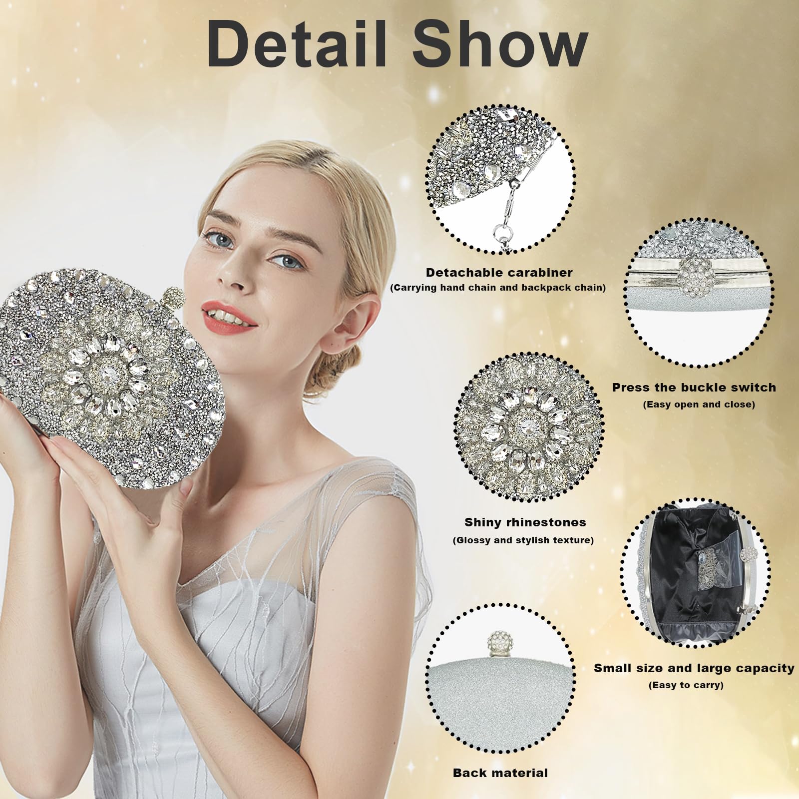 Sparkling Rhinestone Clutch Purse for Women - Wedding & Evening Party Handbag