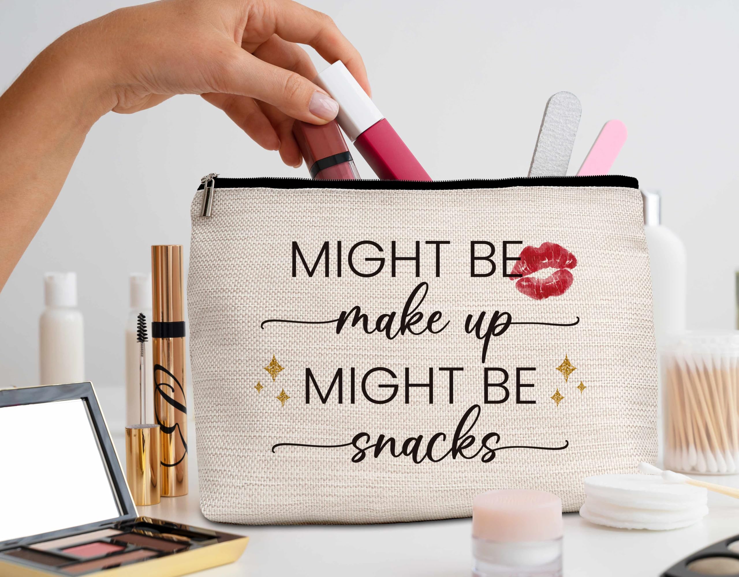 Funny Snacks Makeup Bag - Cute Cosmetic Pouch for Travel & Gifts (Might Be Makeup or Snacks) - Perfect for Women & Girls Birthday Presents, Snack Lovers - Ideal for Travel, Gym & Daily Use