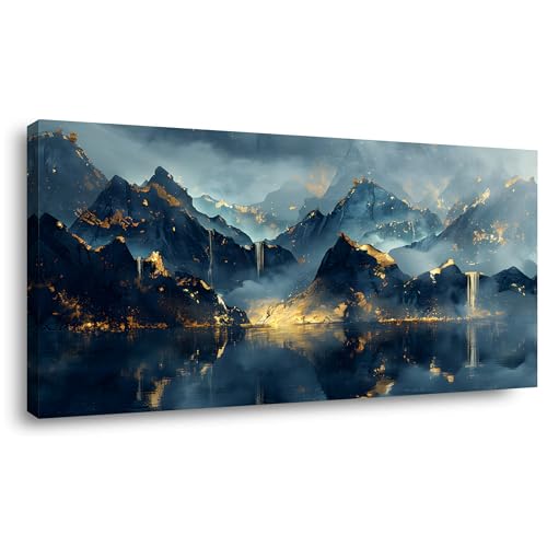 Goldblack and Blue Mountain Waterfall Wall Art (Y822)