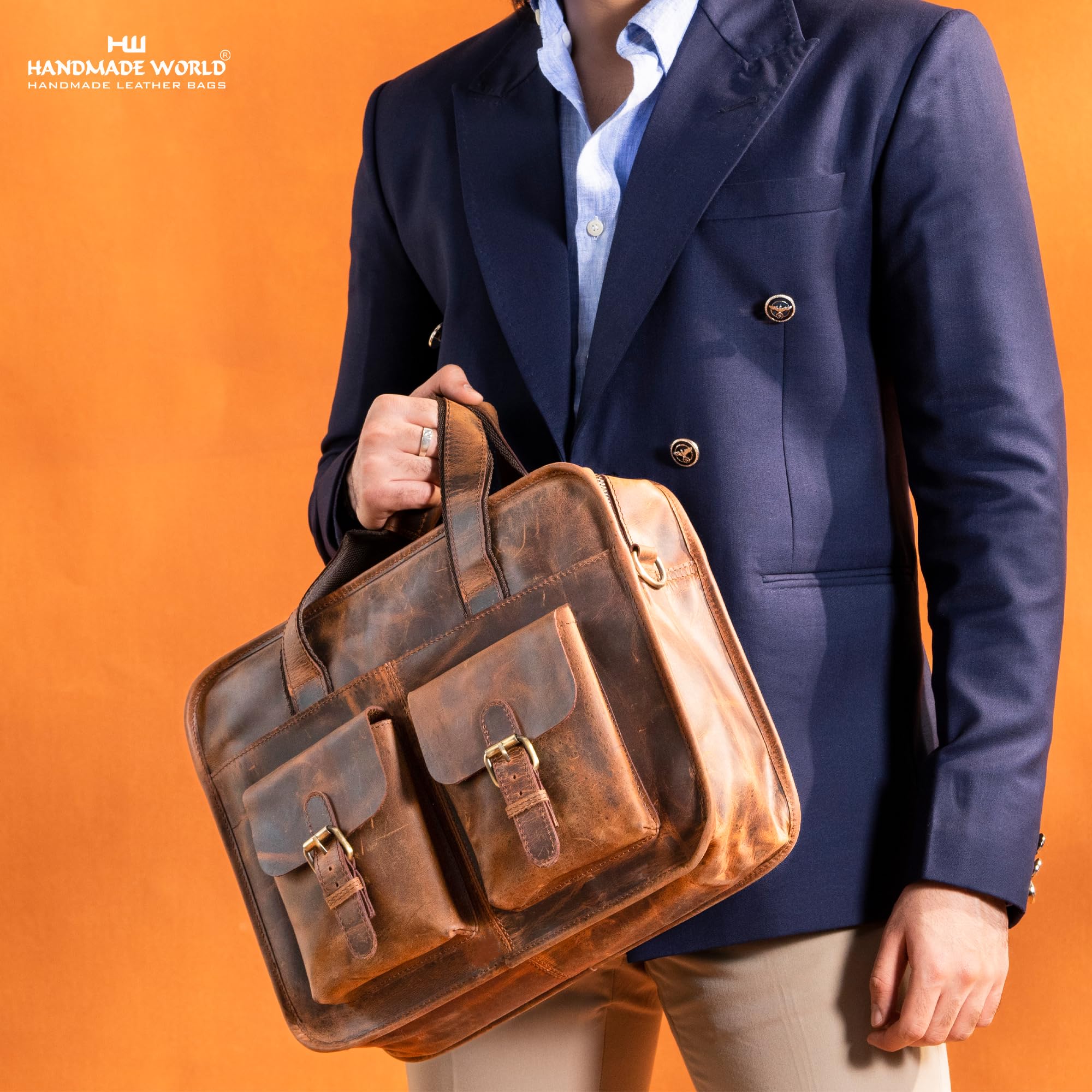 Premium Handmade Leather Laptop Briefcase for Men & Women - Arthur Travel Messenger Bag Fits 15 Inch Laptop - Crossbody Satchel for Office Work, Business Travel & Daily Commute