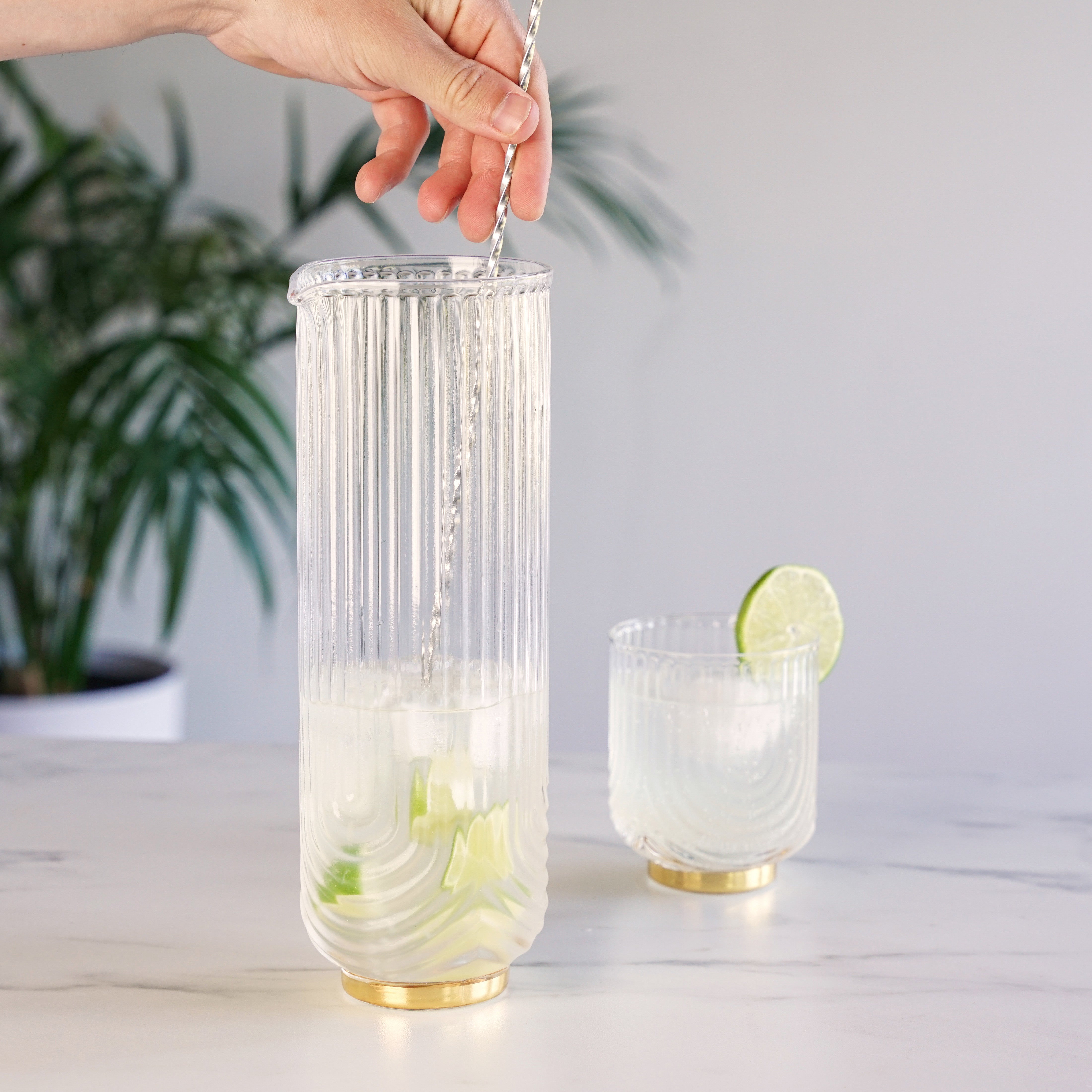 Premium Gatsby Glass Carafe with Elegant Design - 34oz/1L Pitcher for Water, Juice & Iced Tea - Perfect for Home, Office & Entertaining Guests - BPA-Free, Dishwasher Safe Glass Beverage Dispenser
