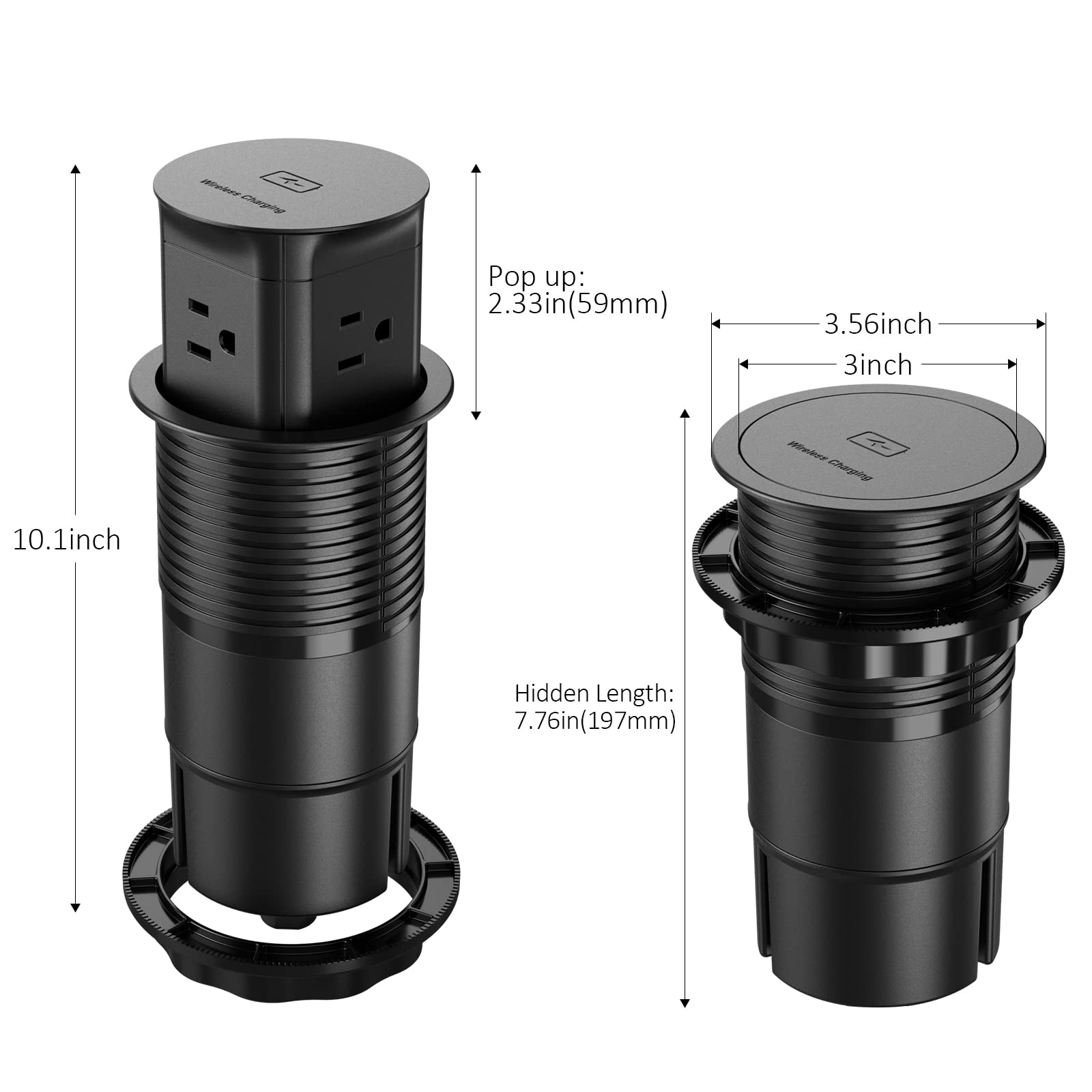 **15W Wireless Charger Pop-Up Outlet with 4 Outlets & Splash-Resistant Design – Space-Saving Power Grommet for Kitchen Countertops, Office Desks & Conference Tables (Black) – Perfect for Home, Office & Commercial Use**