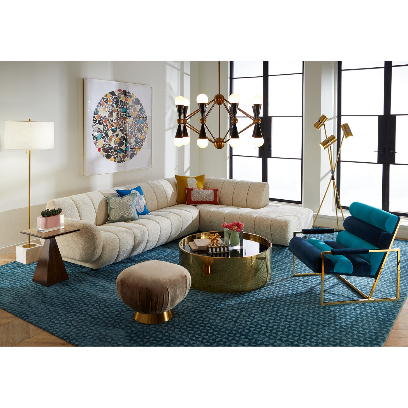 Channeled Goldfinger Lounge Chair - Mid-Century Modern Accent Chair for Living Room, Bedroom & Office - Upholstered in Premium Velvet with Gold Legs - Perfect for Relaxing & Stylish Home Decor