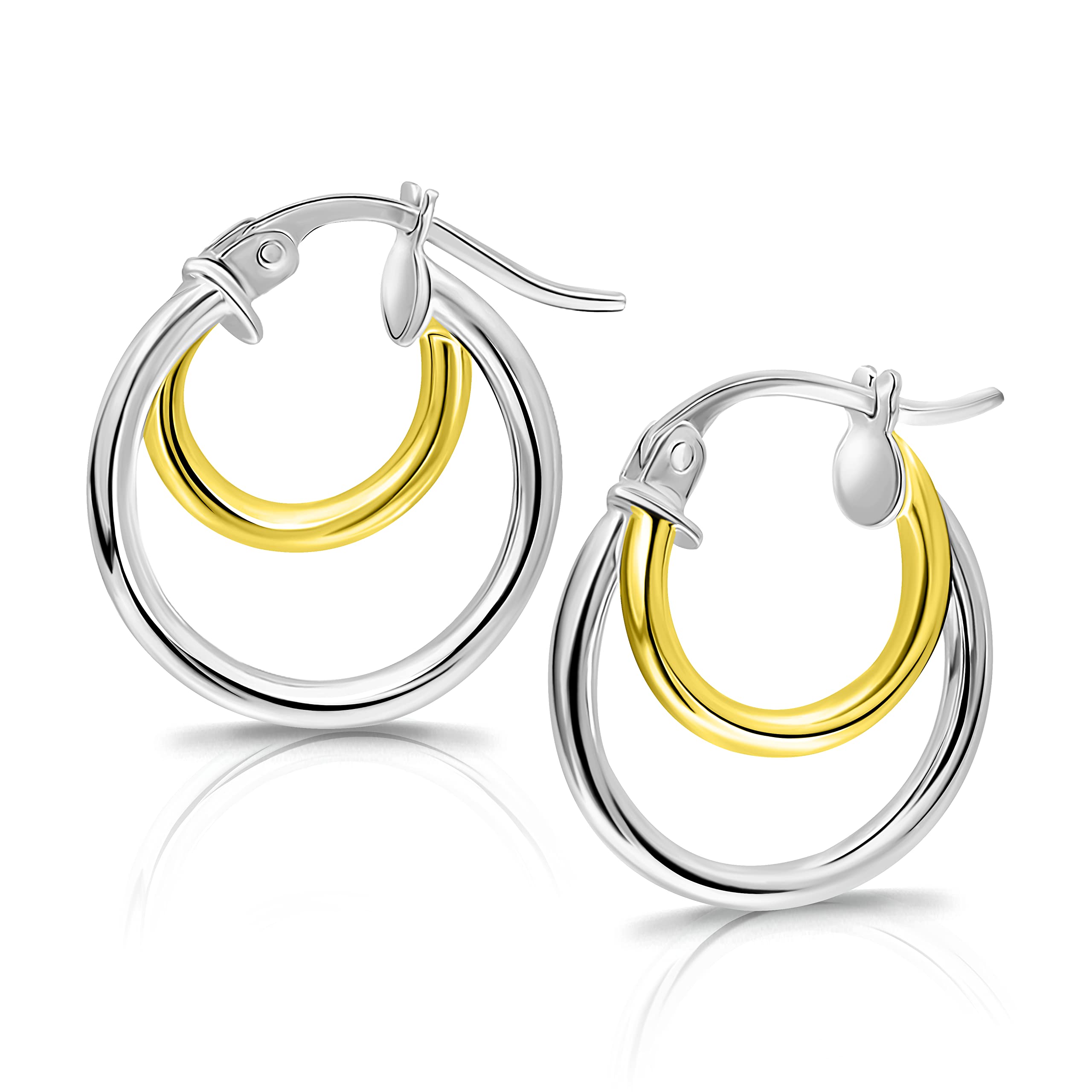 15mm Sterling Silver Polished Double Circle Hoop Earrings for Women | Round Tube Design | Perfect for Everyday Wear, Parties & Gifts