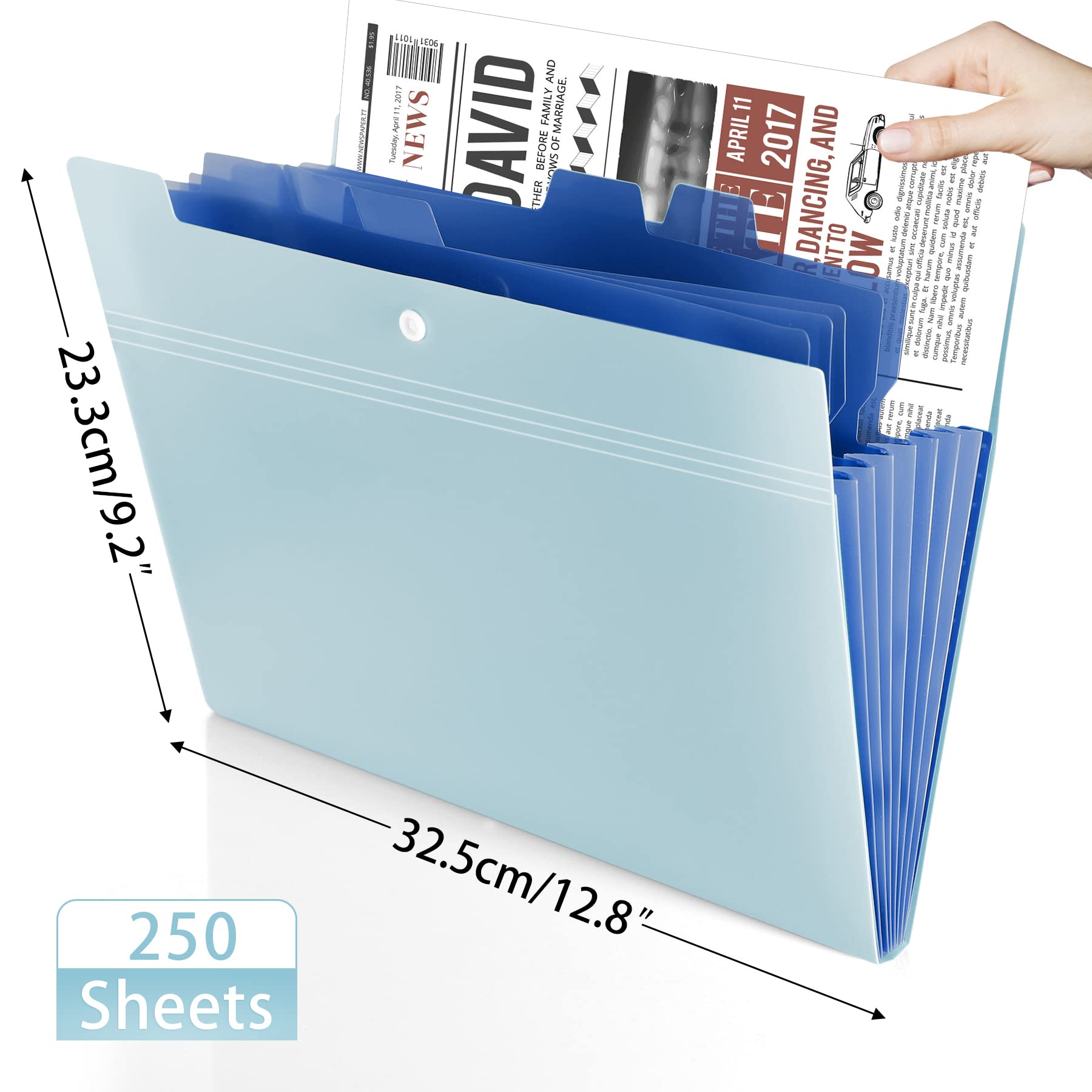 Antner 8-Pocket Expanding File Folder with 12 Sticky Labels - Letter Size Accordion Organizer with Snap Closure - A4 Document Holder for Home, School & Office - Perfect for Bills, Receipts & Paperwork (Blue)
