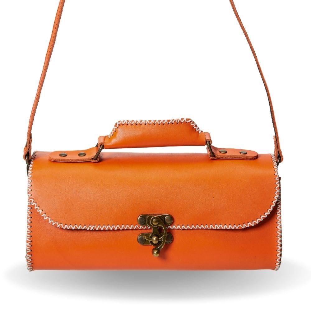 Genuine Leather Crossbody Bag for Women - Handmade Small Purse, Orange - Perfect for Everyday Use, Travel & Shopping