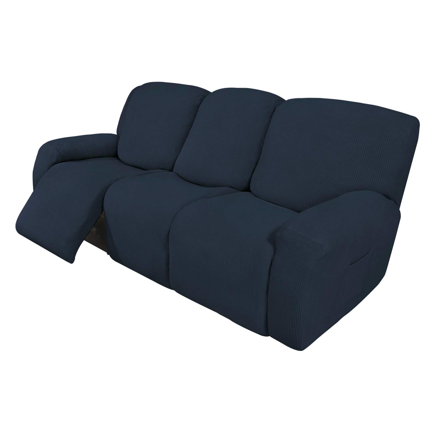 8-Piece Recliner Sofa Slipcover Set - Stretchable Jacquard Fabric with Elastic Bottom - Dark Blue Checkered Pattern - Furniture Protector for Couches, Chairs & Sectionals - Perfect for Pets, Kids & Everyday Use
