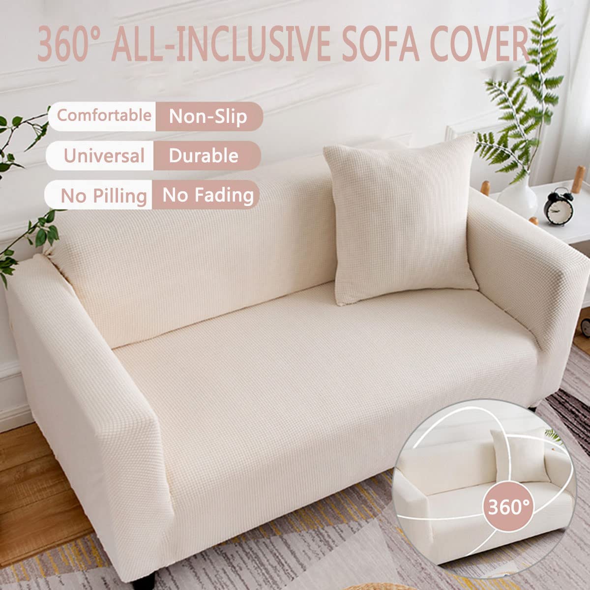 YOPOIY Jacquard Stretch Sofa Slipcover - Pet Friendly, Anti-Slip, Thickened Furniture Protector with Small Checked Pattern (Red, 1-Seater 90-140cm) - Perfect for Living Room, Bedroom, or Office Sofa Protection