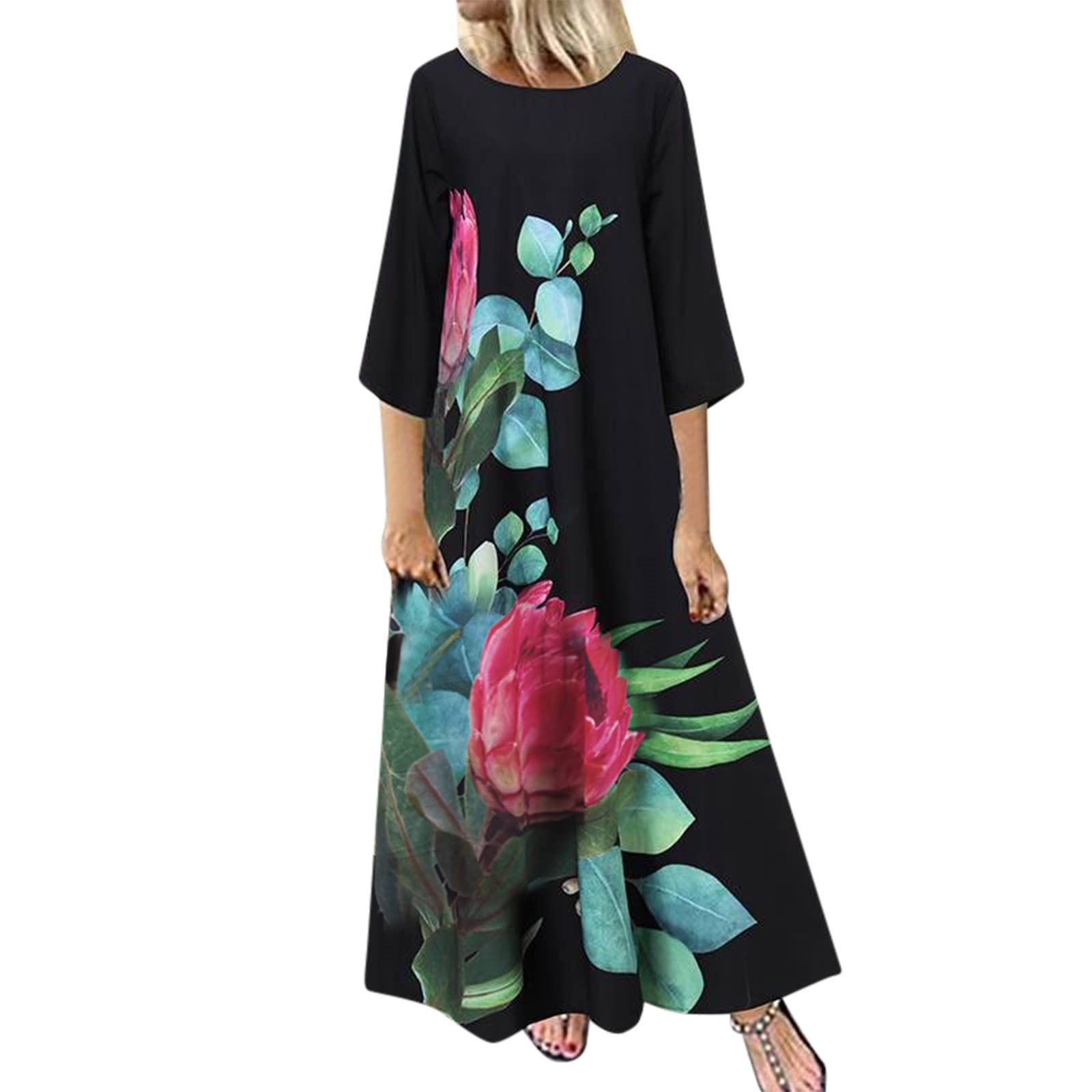 Women's Flowy Sleeveless Maxi Dress - Tropical Print Casual Beach Dress for Vacation & Summer Outings | Perfect for Pool Parties, Seaside Strolls, and Resort Wear