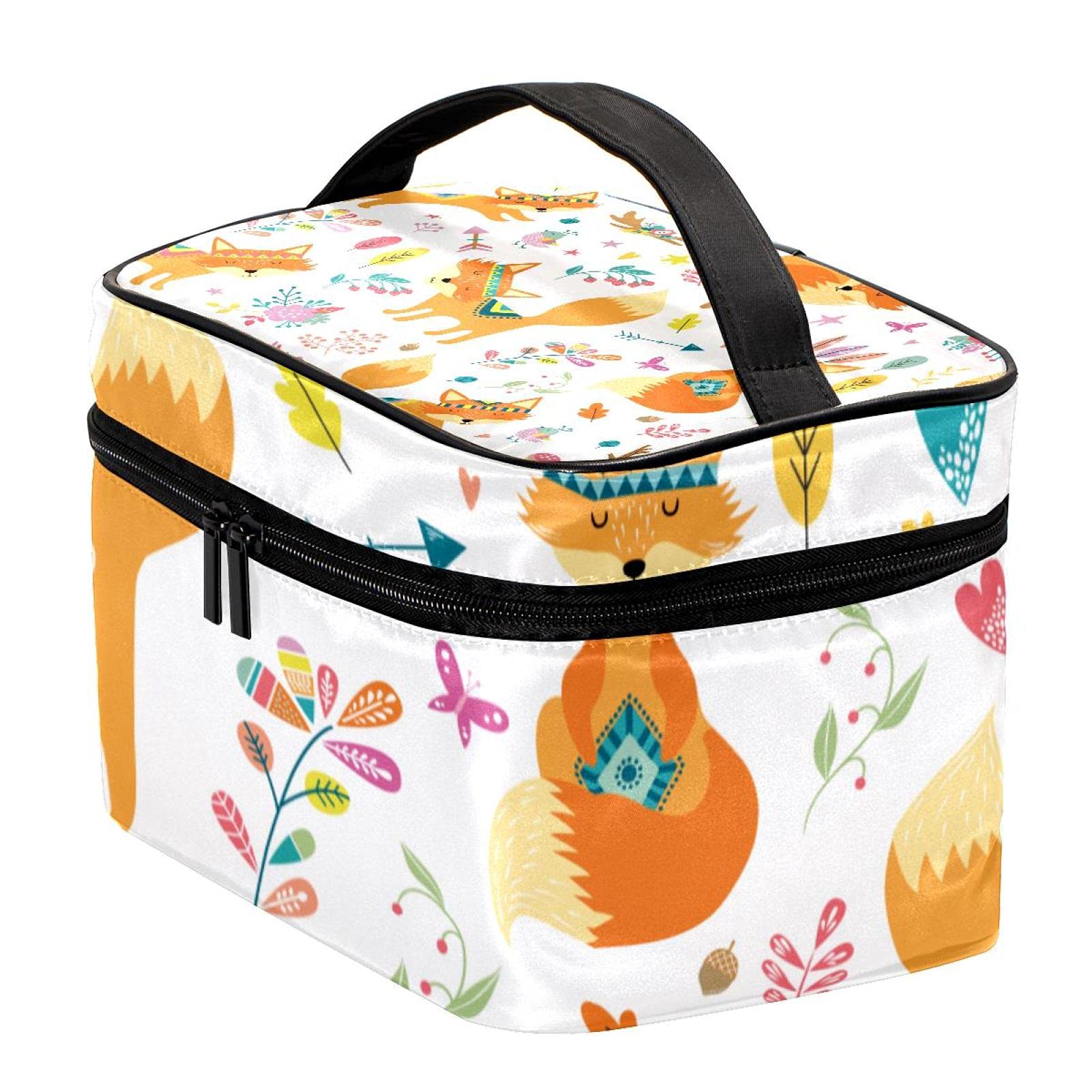 Ethnic Feather Fox Arrow Pattern Large Travel Makeup Bag - Waterproof Cosmetic Organizer Case with Zipper for Women & Girls | Perfect for Travel, Gym, Beach & Daily Use