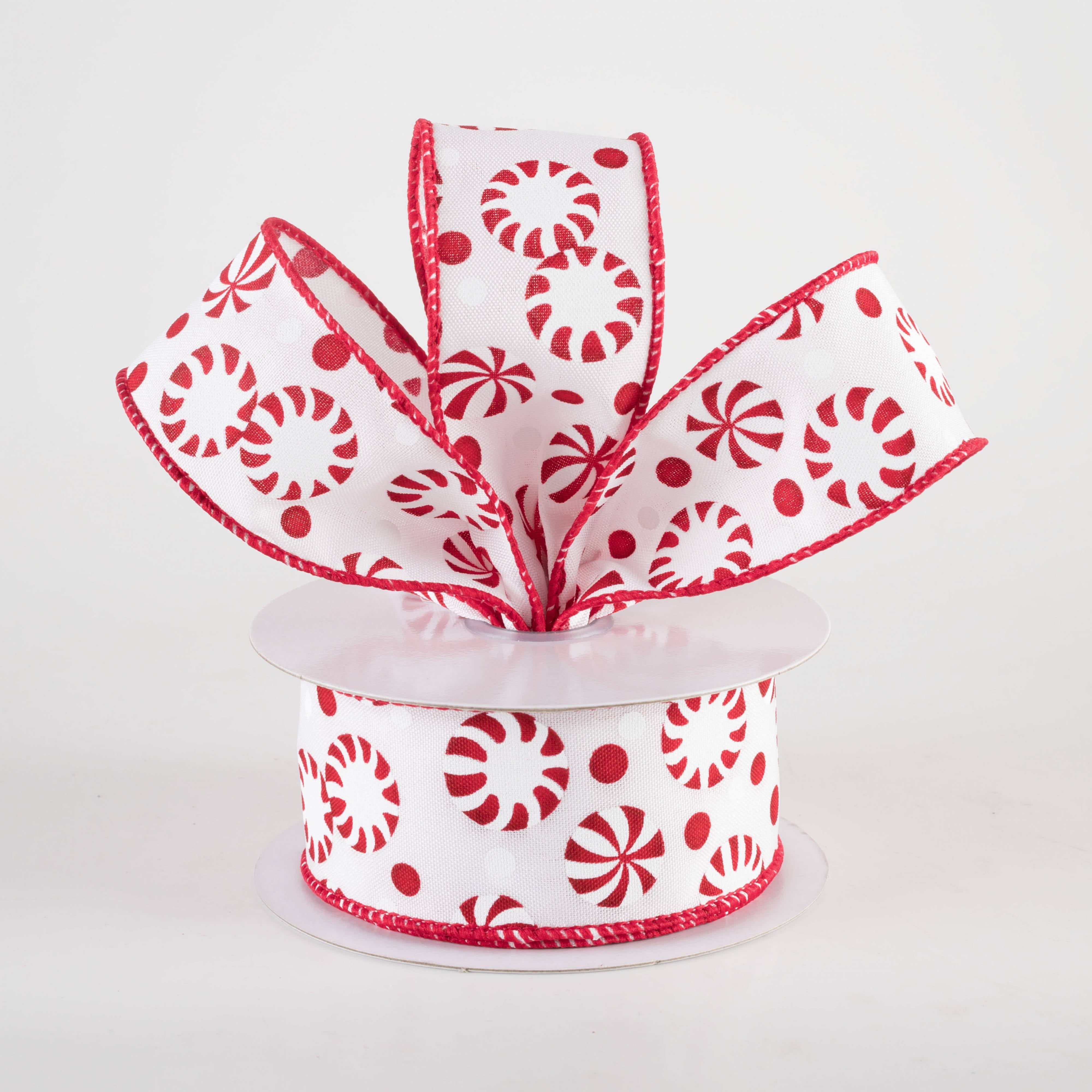 1.5 Inch Christmas Candy Peppermint Striped Ribbon - Red & White Decorative Ribbon (10 Yards) for Gift Wrapping, Tree Decorations & Holiday Crafts